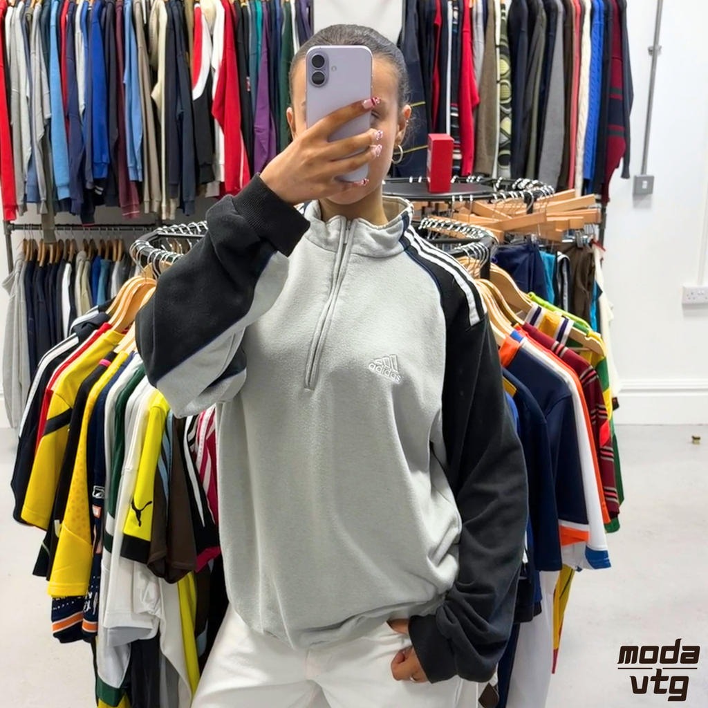 Vintage 2004 Adidas Sweatshirt Grey Large Retro Unisex Quarter Zip