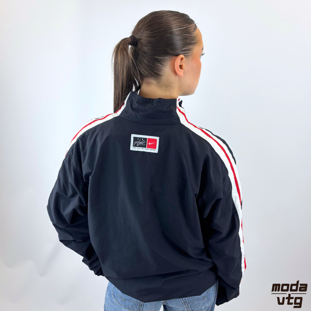 Vintage Y2K Nike Track Jacket Black Large Retro Silver Tag