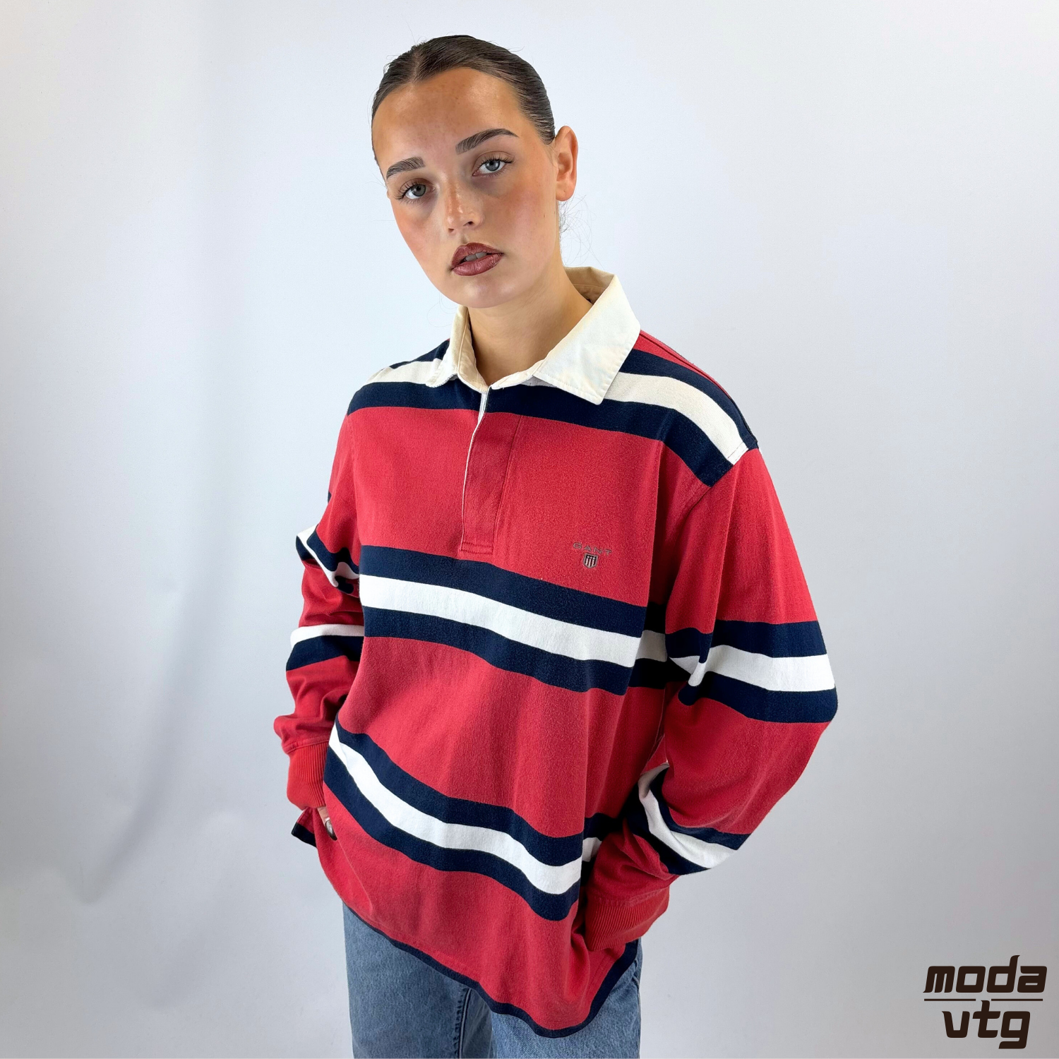 Vintage Y2K GANT Rugby Polo Red Medium Striped