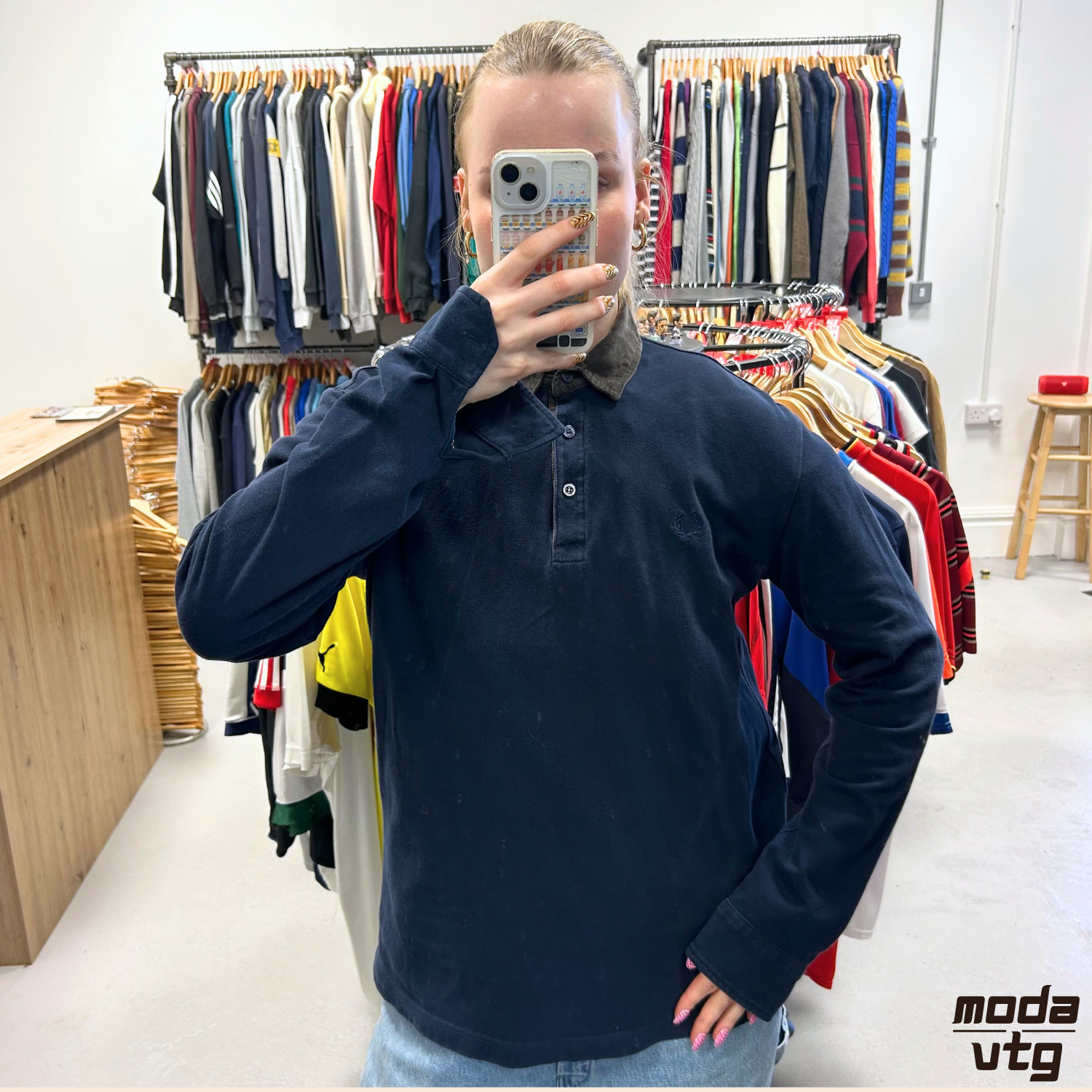 Vintage 90s Fred Perry Polo Navy Medium Unisex Retro