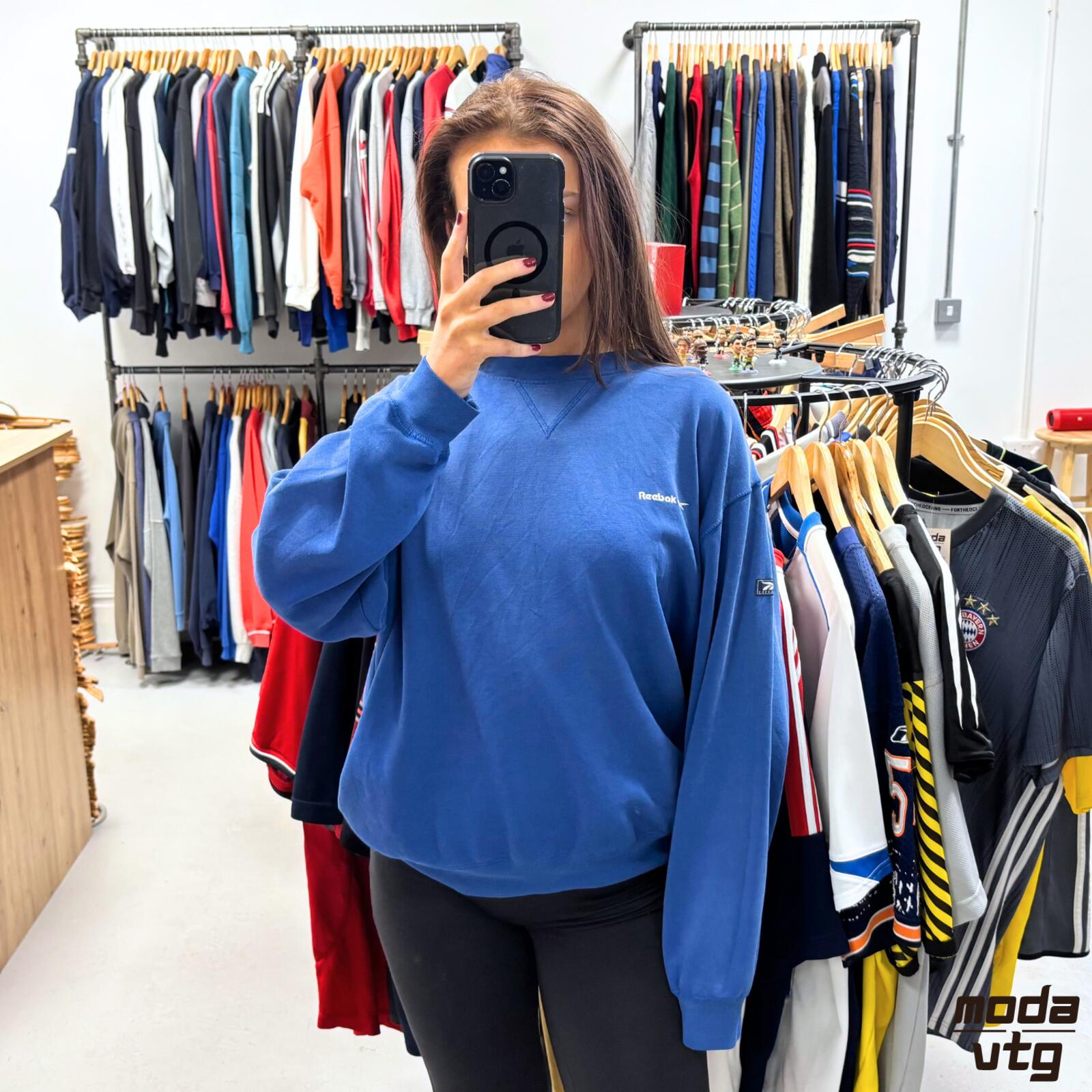 Vintage Y2K Reebok Sweatshirt Blue Medium Retro Unisex