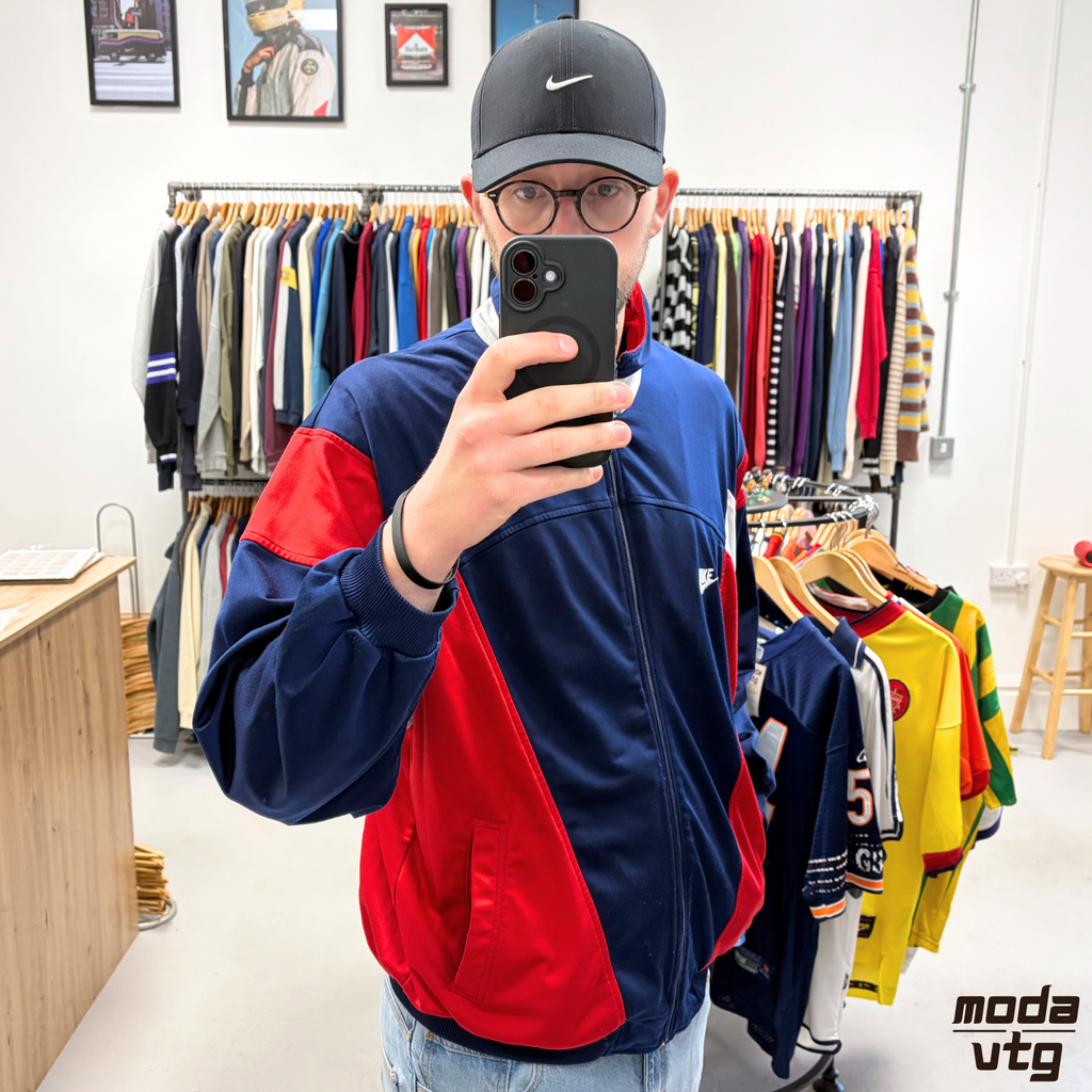 Vintage 90s Nike Track Jacket Navy XL Retro Spellout Festival Unisex