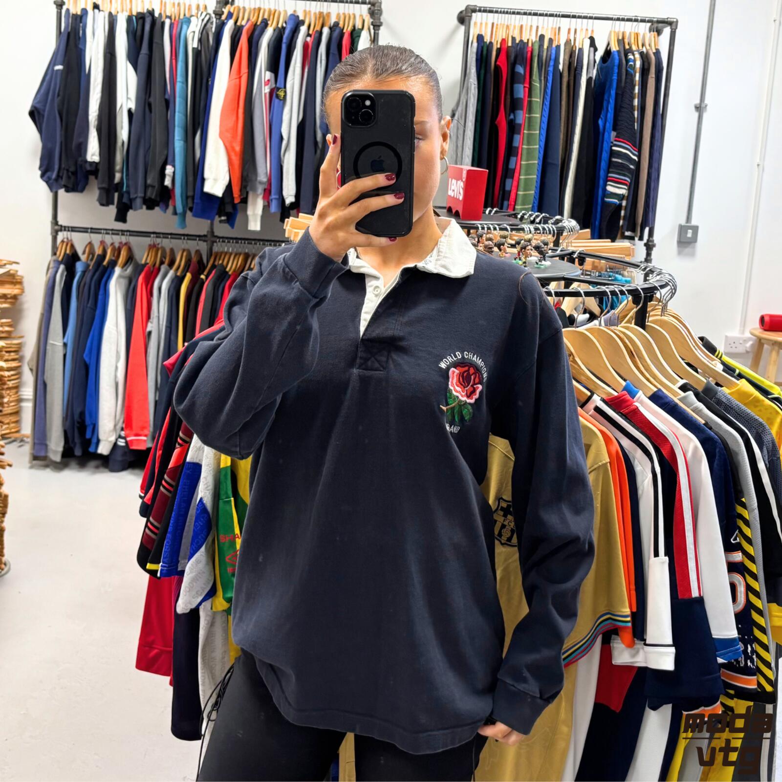 Vintage Y2K England Rugby Polo Navy Medium Cotton Traders Retro Unisex