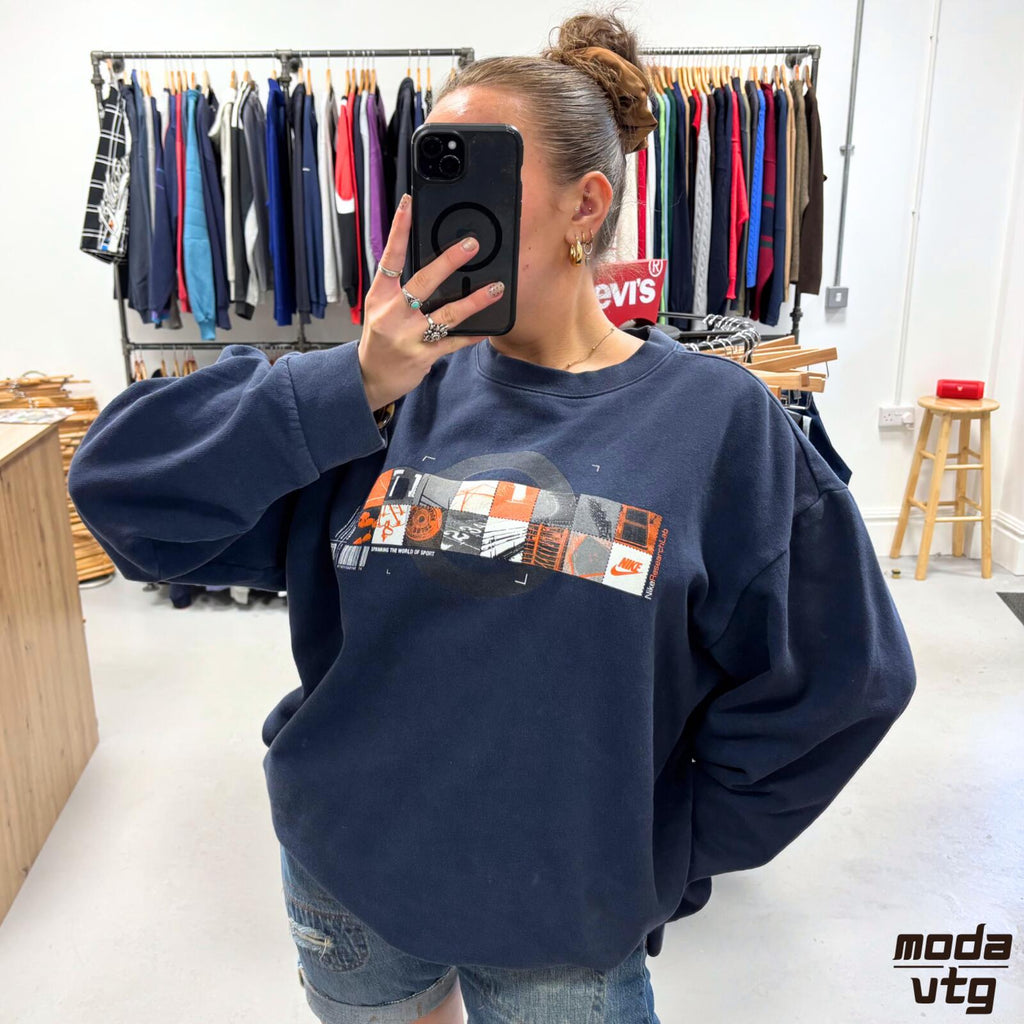 Vintage Y2K Nike Sweatshirt Navy XL Retro Unisex Graphic