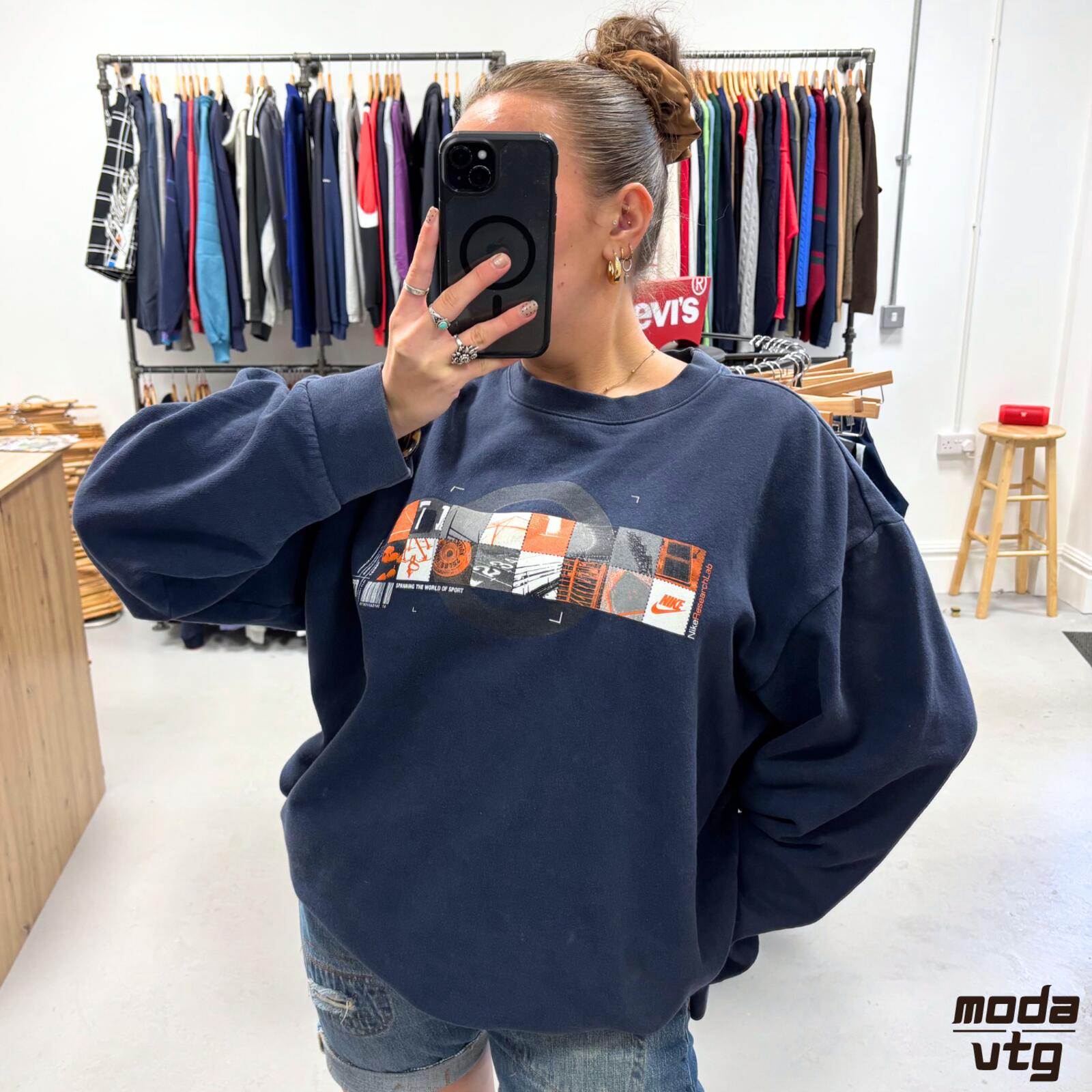 Vintage Y2K Nike Sweatshirt Navy XL Retro Unisex Graphic