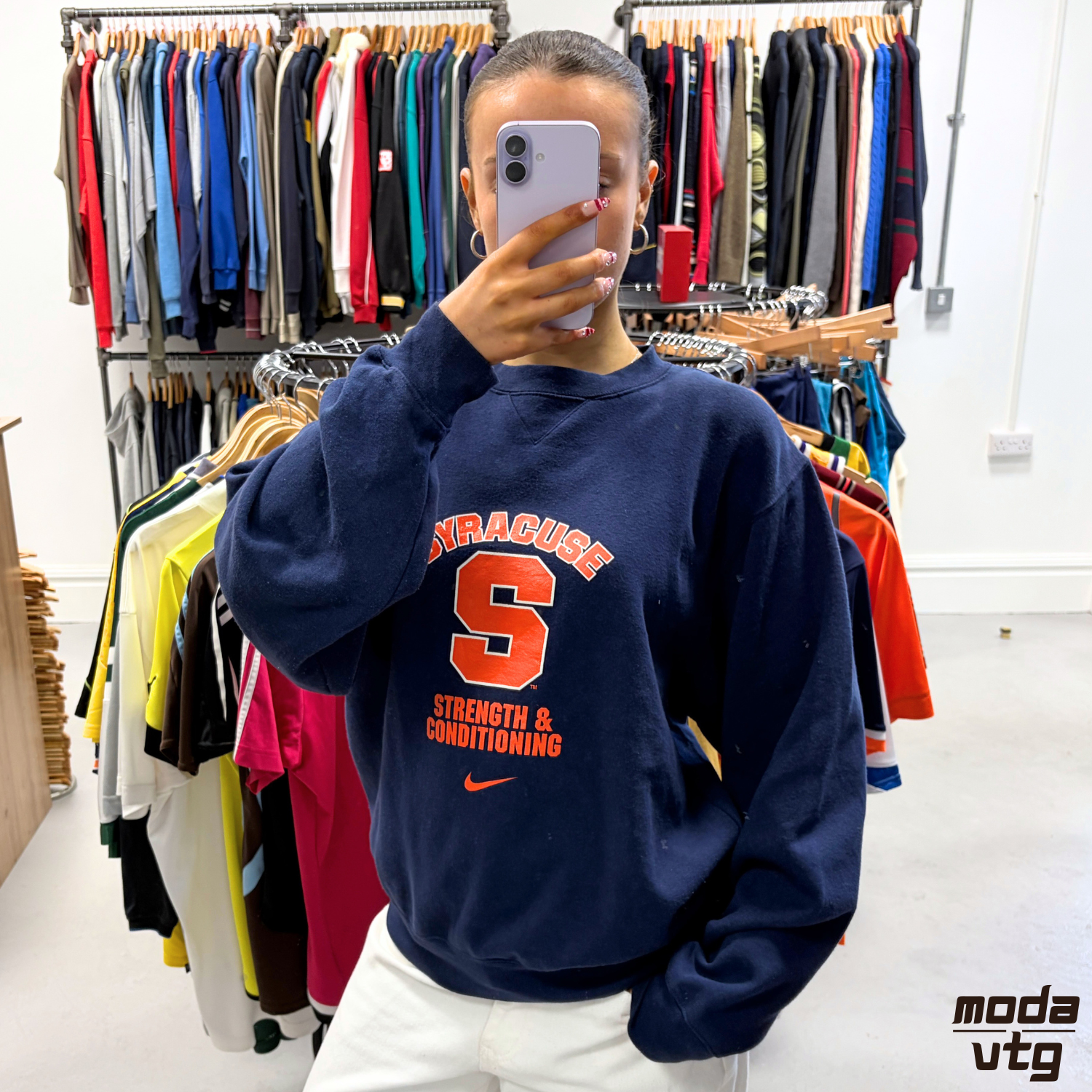 Vintage 90s Nike Sweatshirt Navy Small Syracuse Unisex Retro