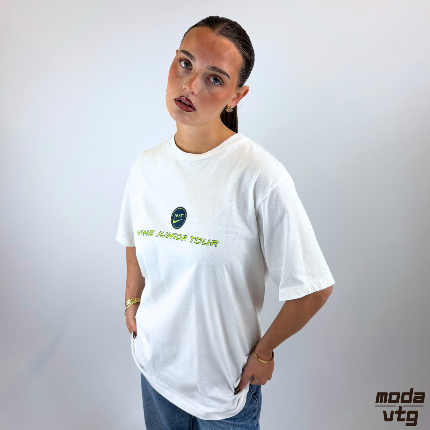 Vintage 90s Nike T-Shirt White Medium Nike Junior Tour Tennis