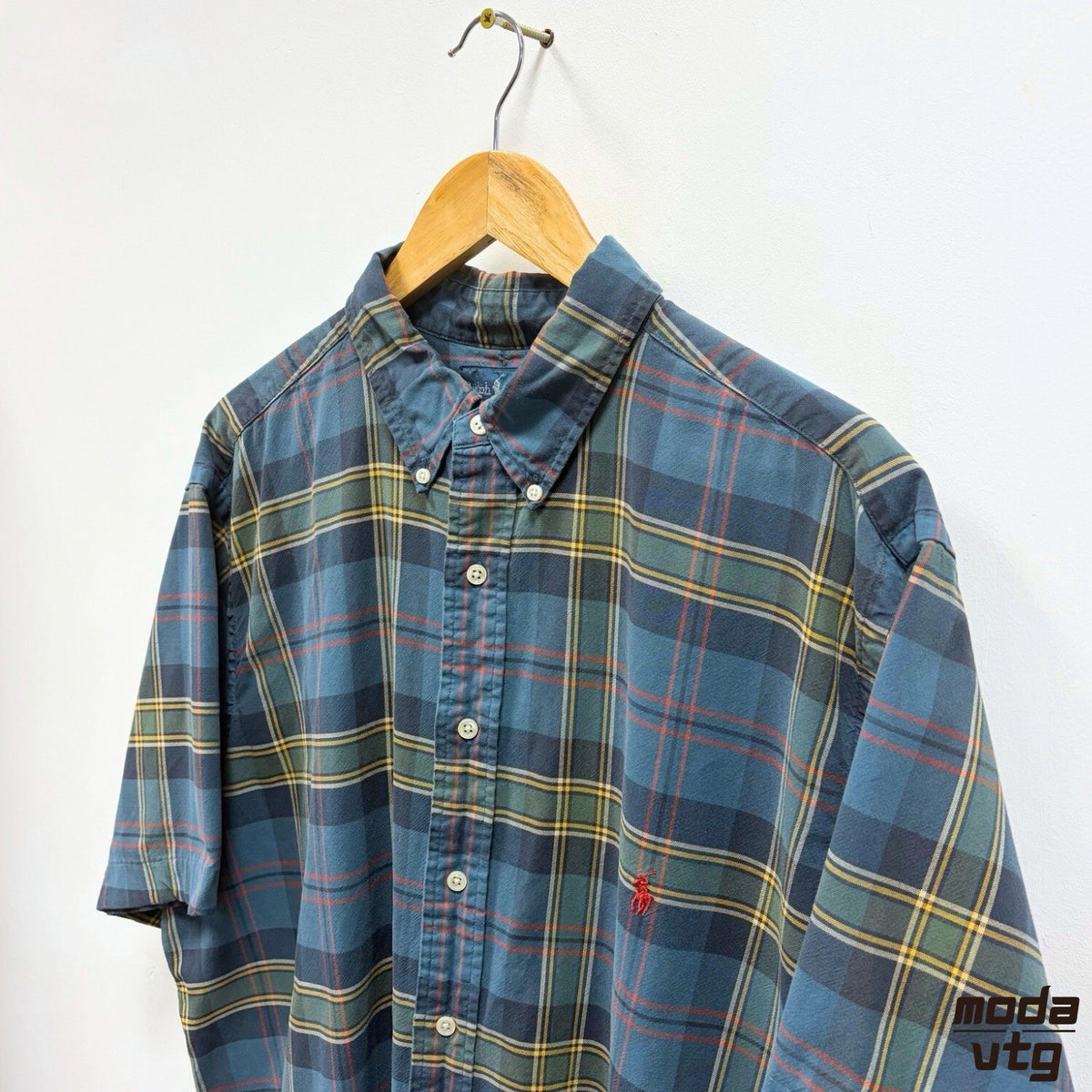 Ralph Lauren Button-Up Shirt Blue XL Plaid Short Sleeve Classic Fit Button-Down