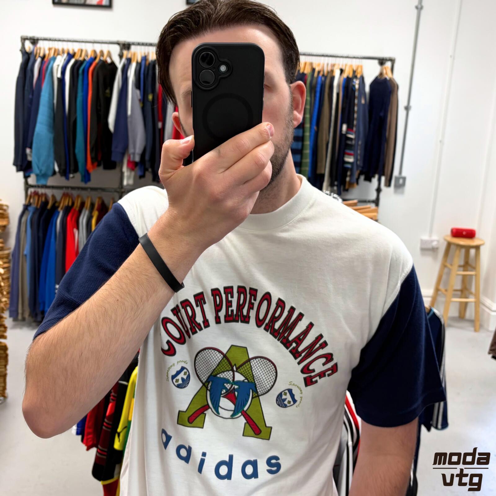 Vintage 90s Adidas T-Shirt White Large Retro Tennis Court Performance Summer