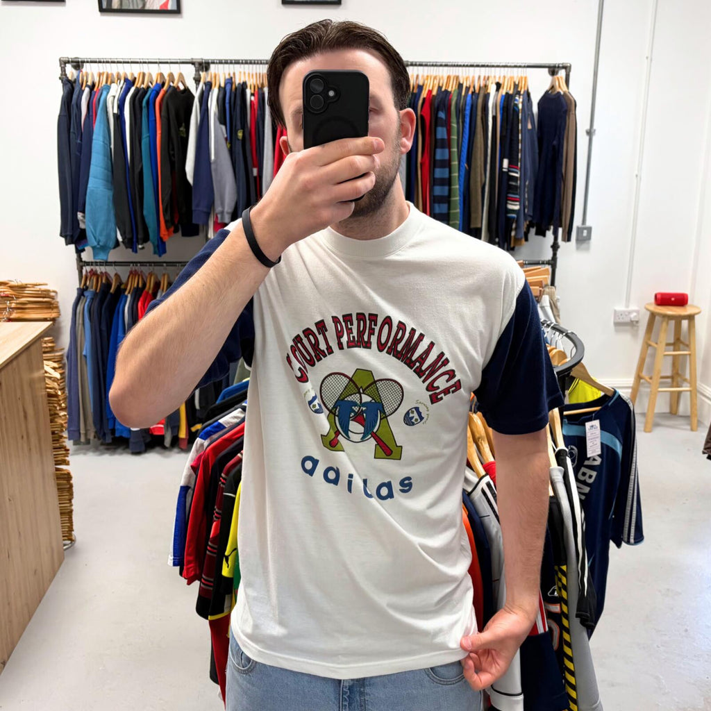 Vintage 90s Adidas T-Shirt White Large Retro Tennis Court Performance Summer