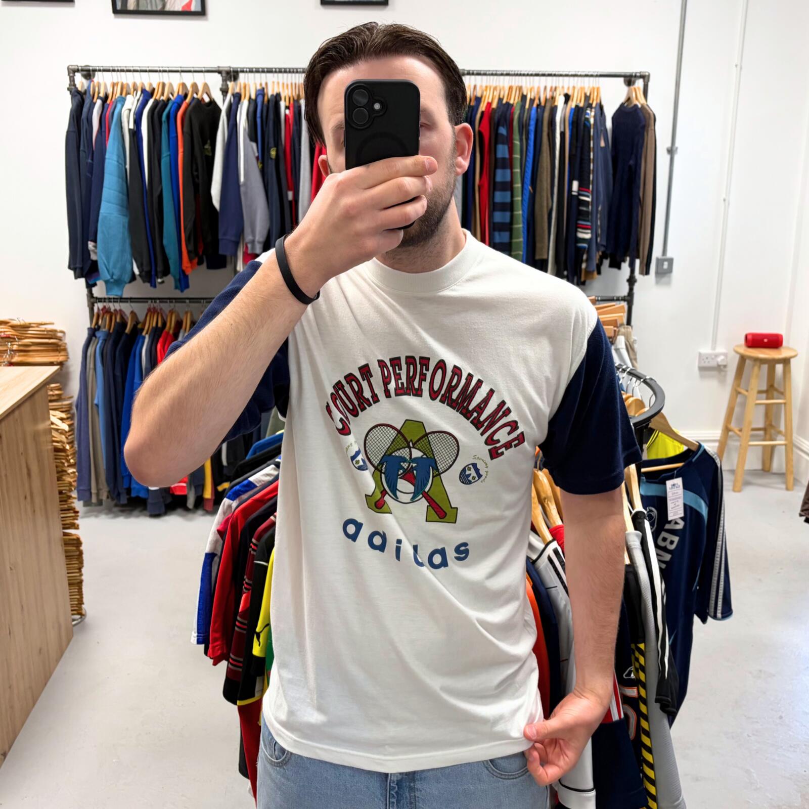 Vintage 90s Adidas T-Shirt White Large Retro Tennis Court Performance Summer