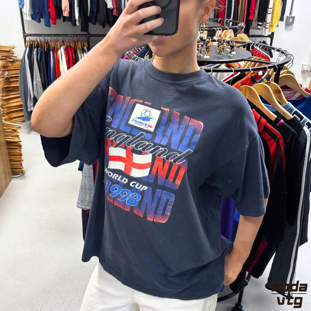 Vintage 1998 England T-Shirt Navy Large Retro Unisex World Cup