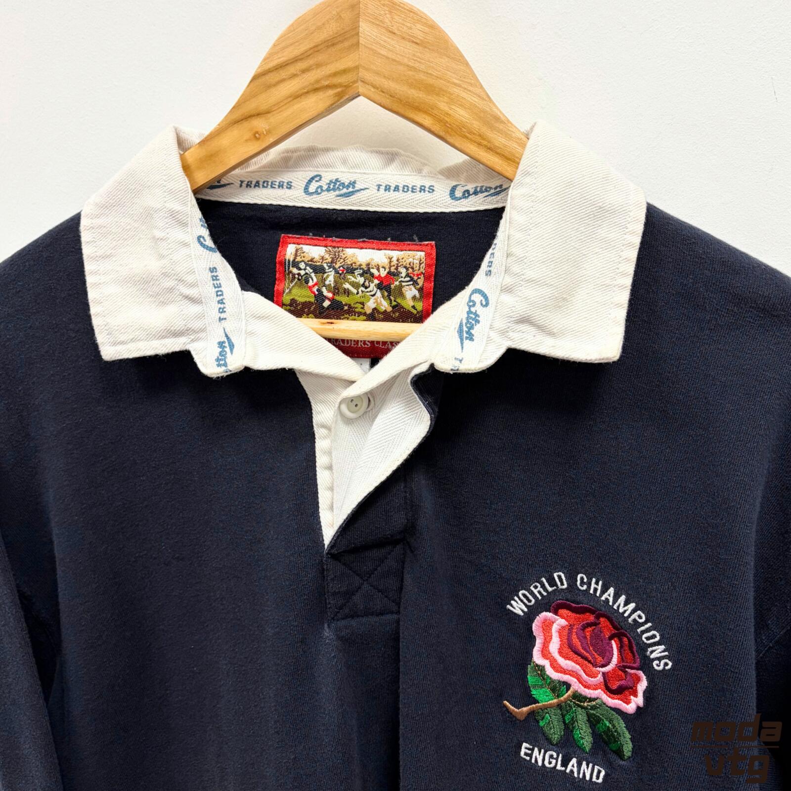 Vintage Y2K England Rugby Polo Navy Medium Cotton Traders Retro Unisex