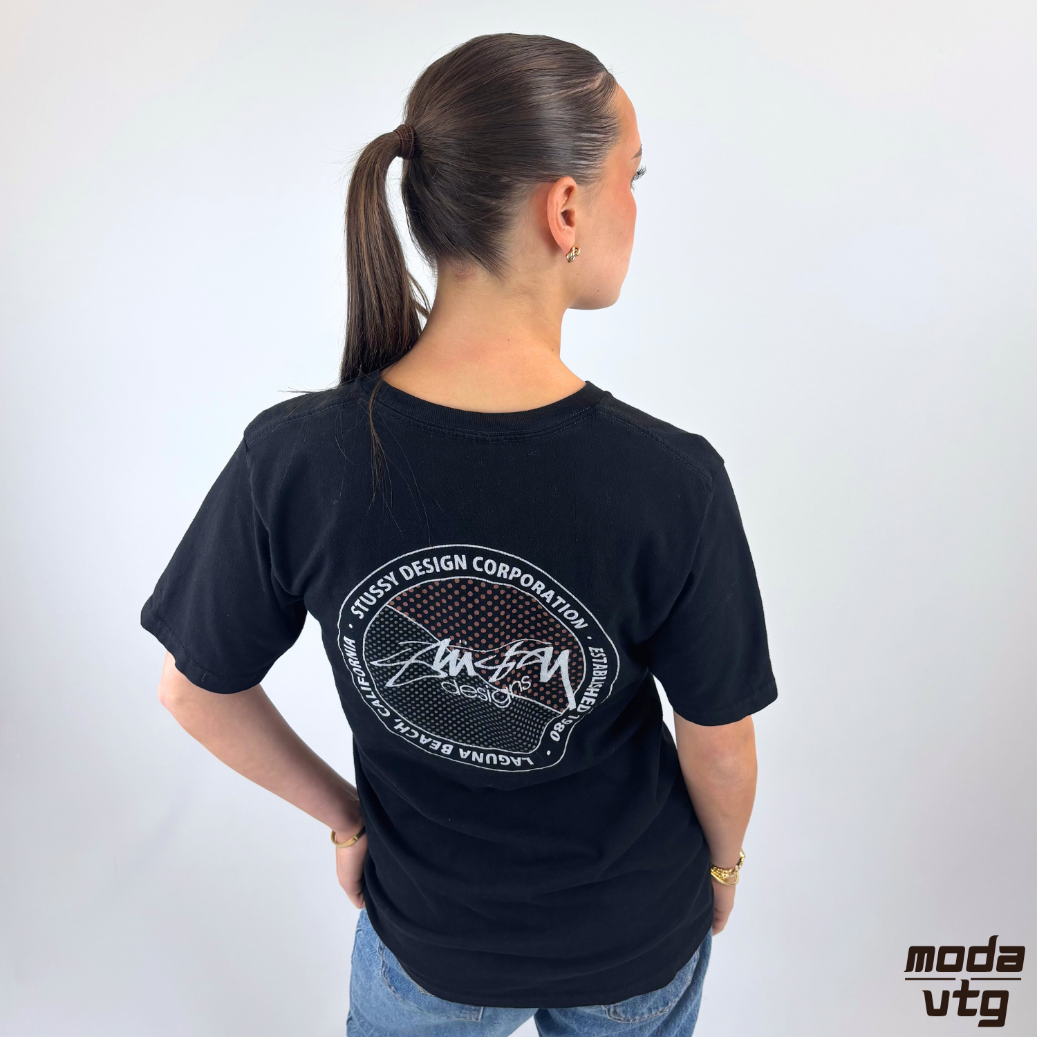 Vintage Y2K Stussy T-Shirt Black Small Graphic