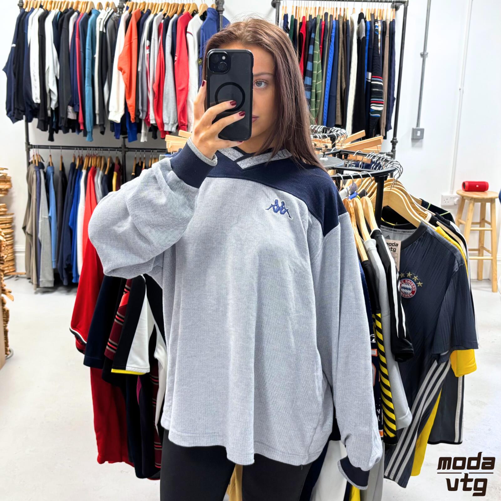 Vintage Y2K Kappa Sweatshirt Grey Large Retro Unisex