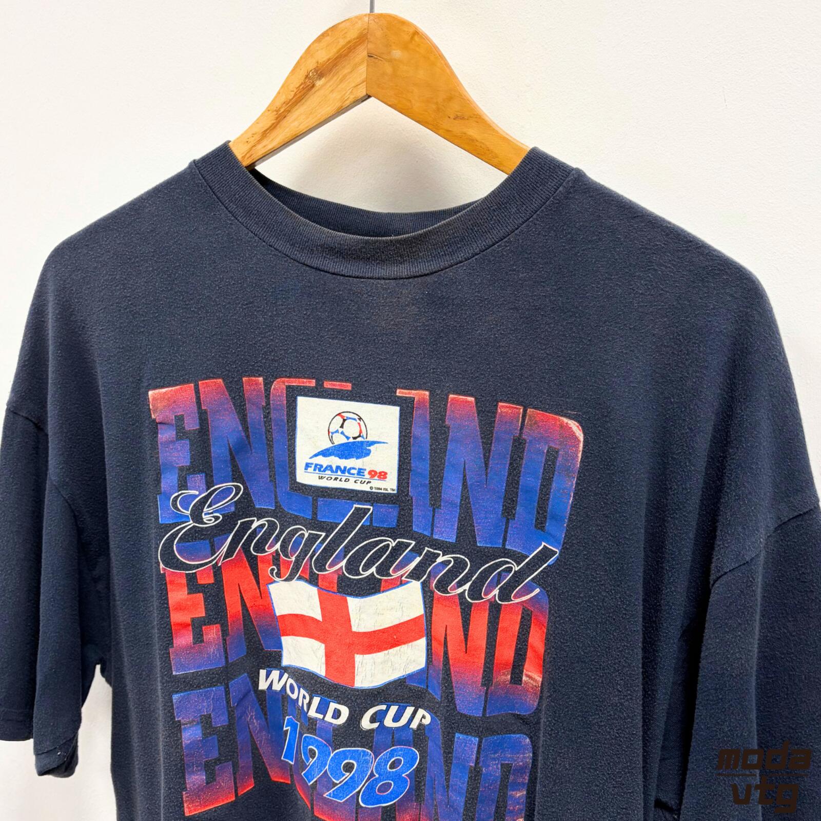 Vintage 1998 England T-Shirt Navy Large Retro Unisex World Cup