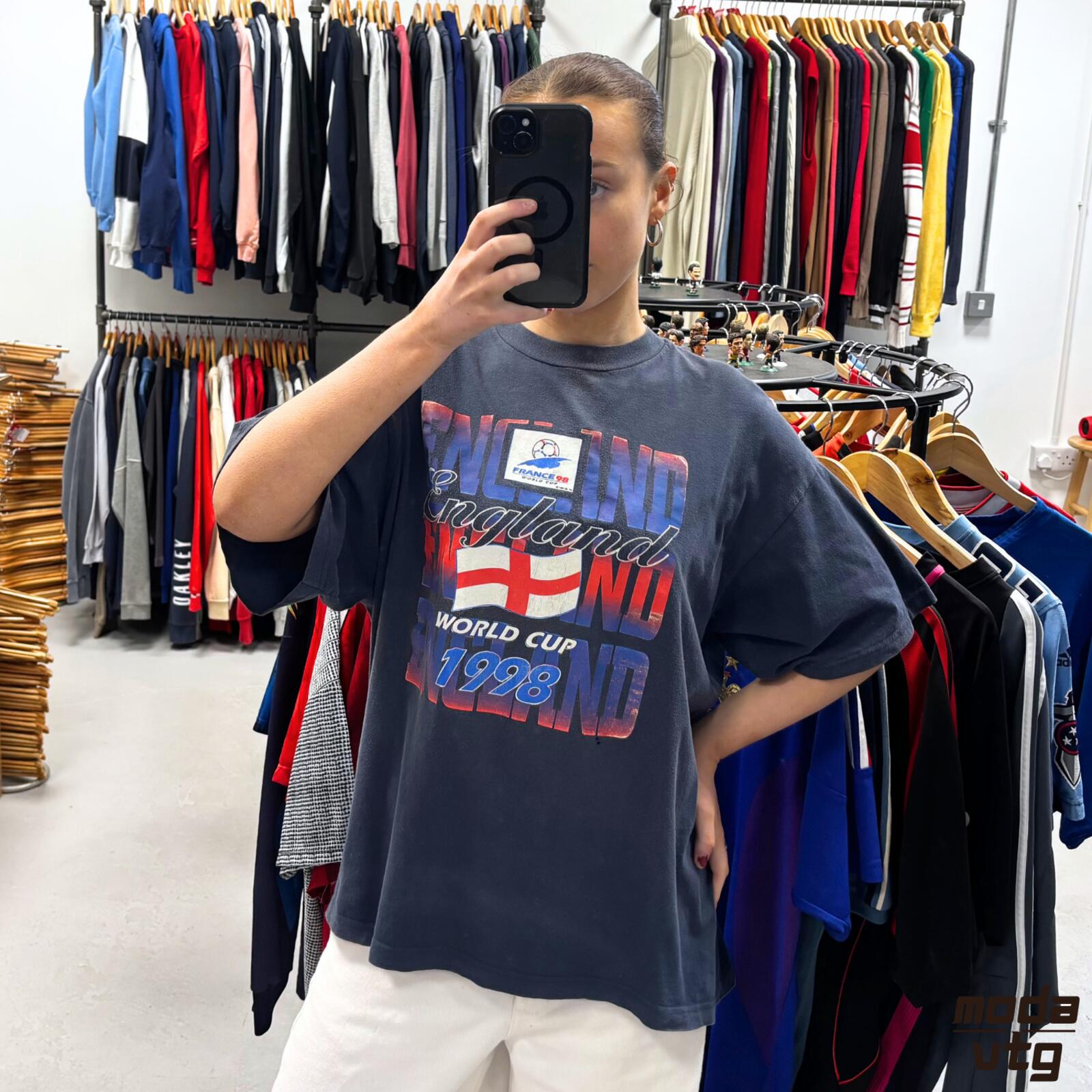Vintage 1998 England T-Shirt Navy Large Retro Unisex World Cup