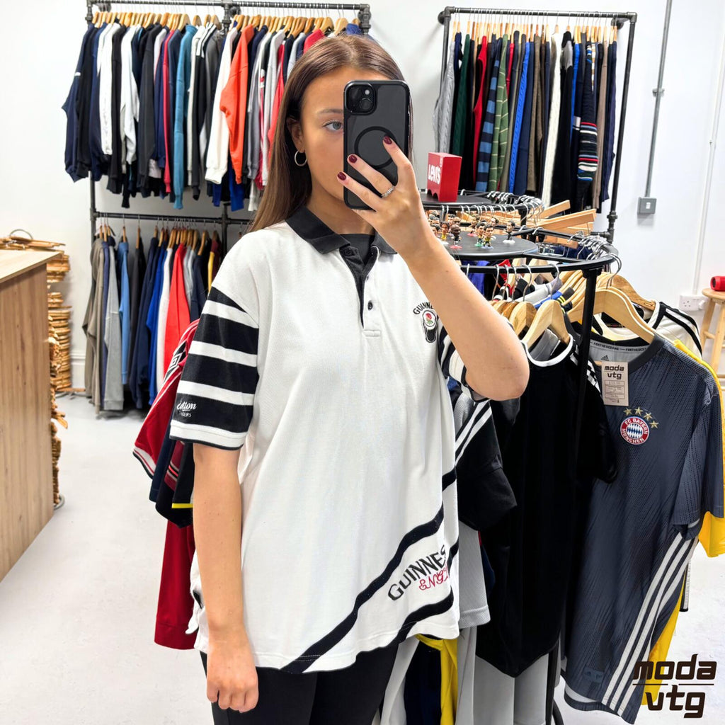 Vintage Y2K Guinness Polo White Large Retro Unisex