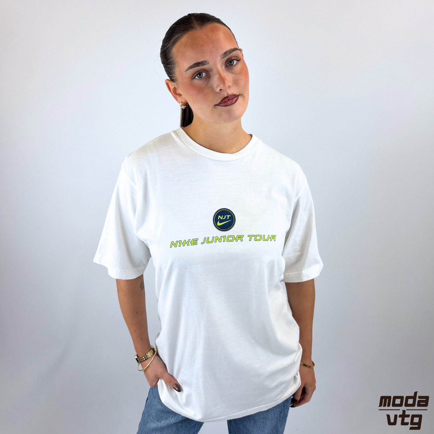 Vintage 90s Nike T-Shirt White Medium Nike Junior Tour Tennis