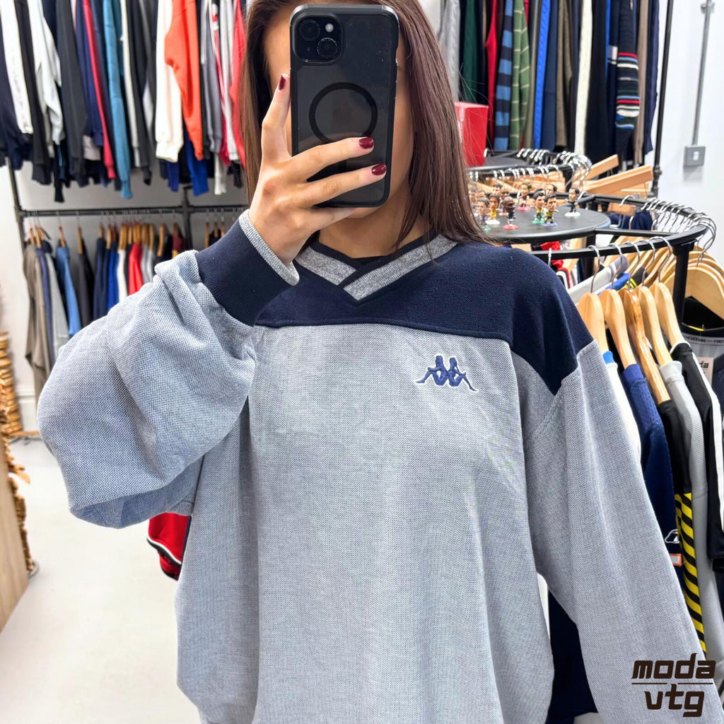 Vintage Y2K Kappa Sweatshirt Grey Large Retro Unisex