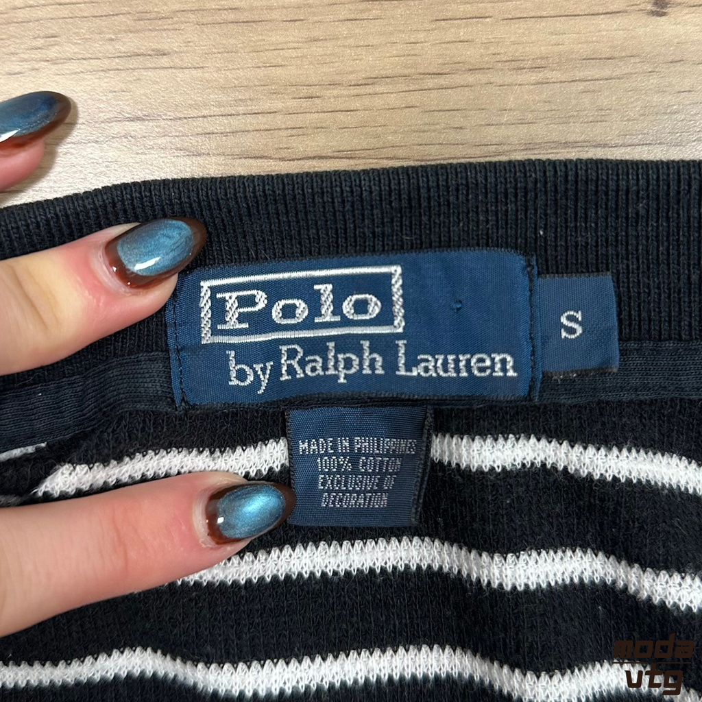 Vintage 90s Ralph Lauren Polo Black White Medium Striped Summer Unisex