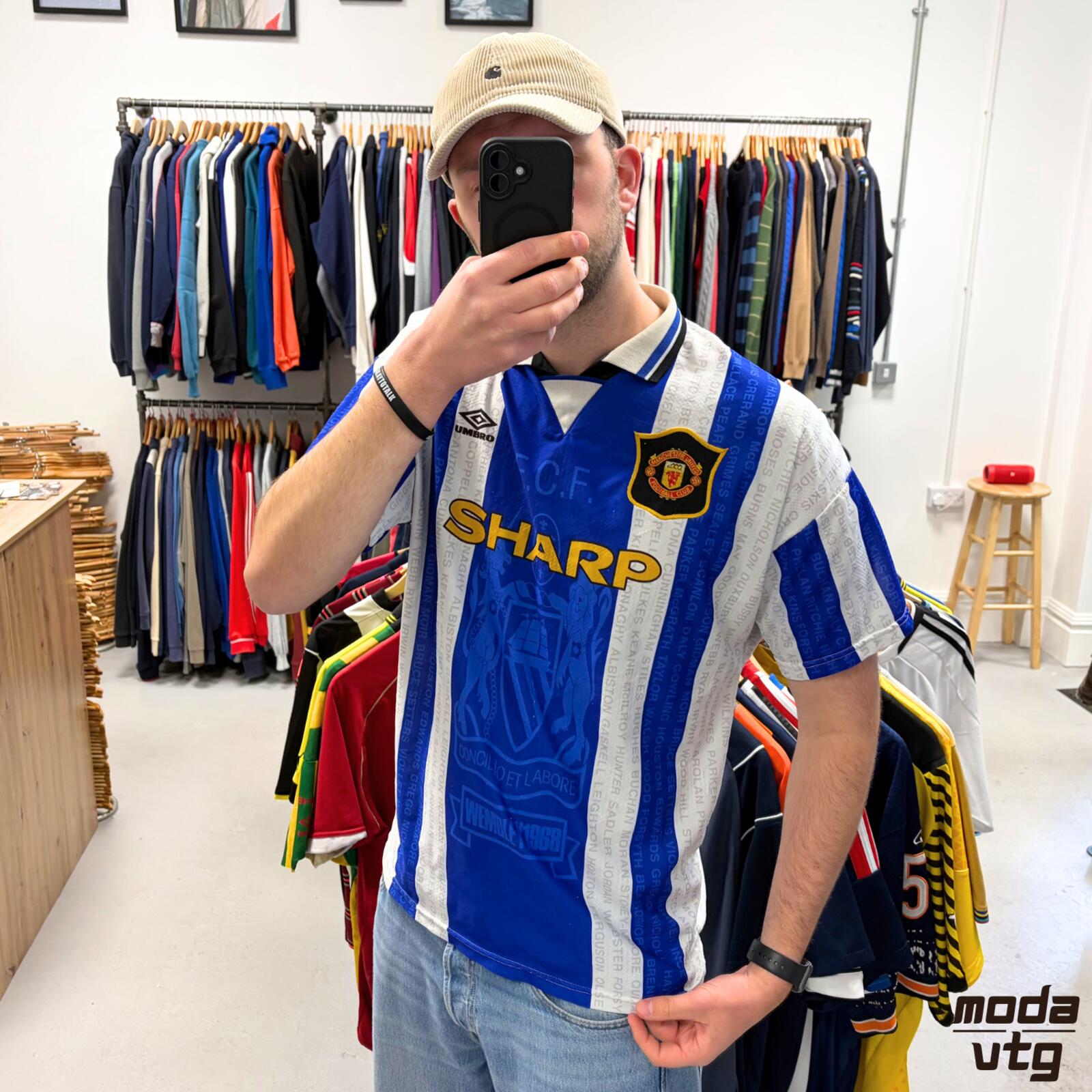 Vintage 1994/96 Manchester United Jersey Blue XL Retro Umbro Unisex