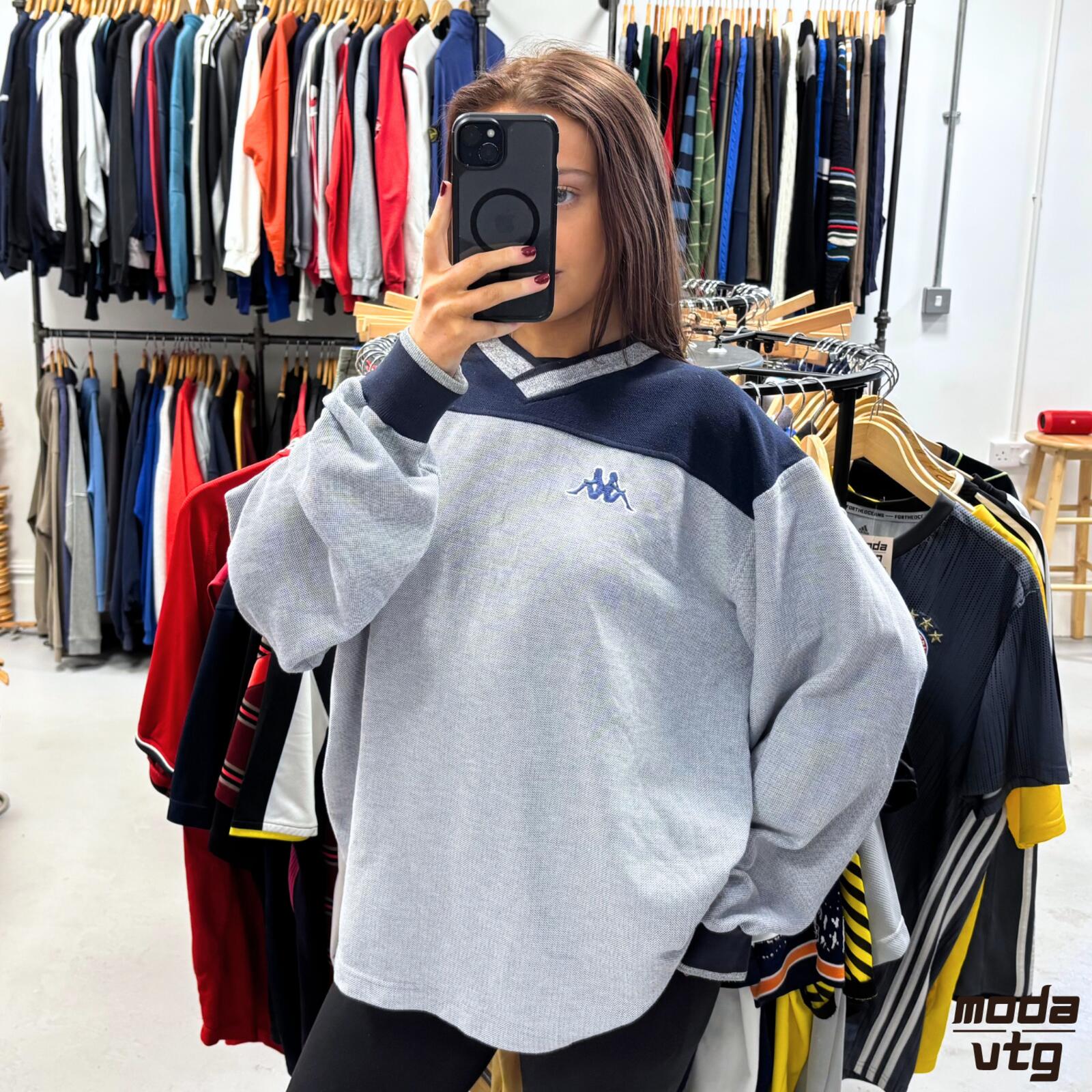 Vintage Y2K Kappa Sweatshirt Grey Large Retro Unisex