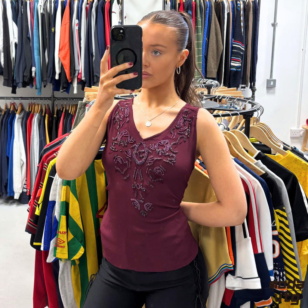 Vintage Y2K Dalia Tank Top Purple Medium Summer V-Neck
