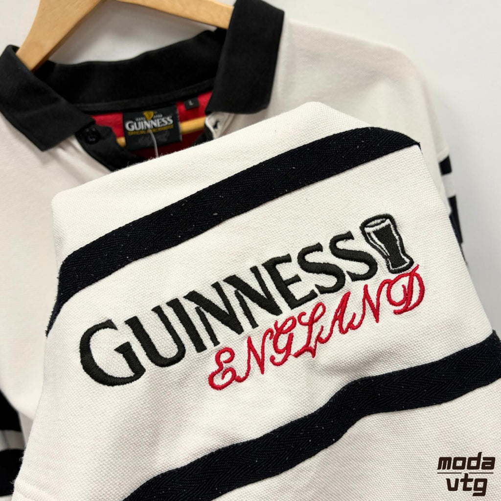 Vintage Y2K Guinness Polo White Large Retro Unisex