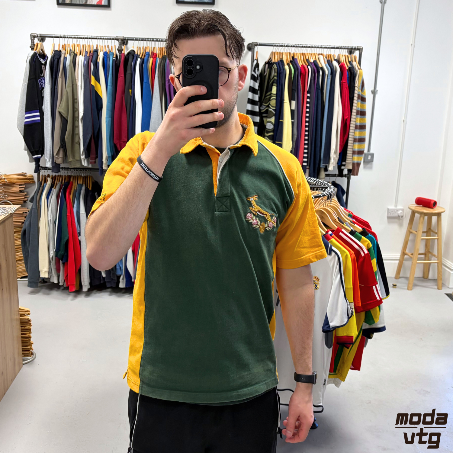 Vintage 1992 South Africa Rugby Polo Green Large Retro Cotton Traders Springboks