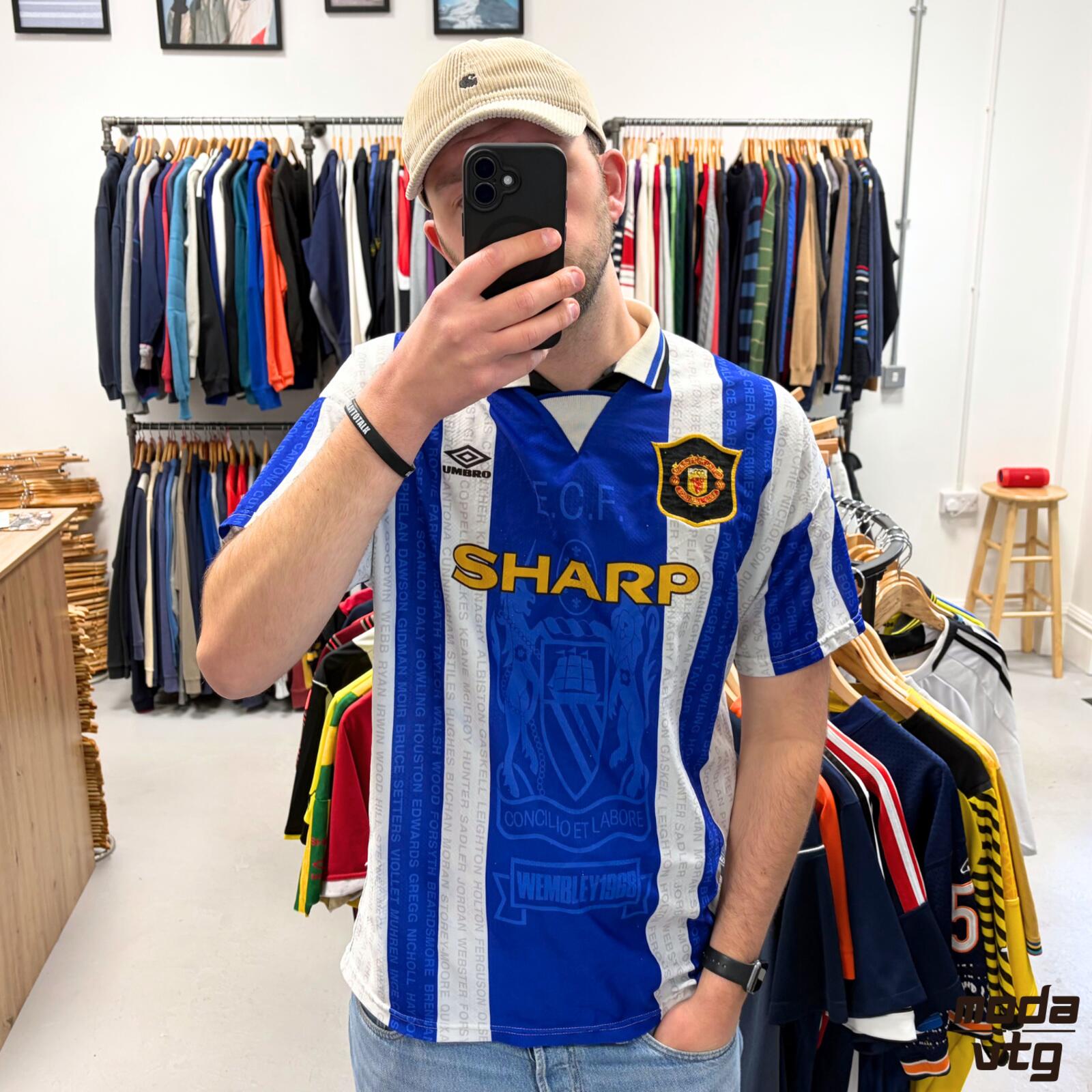 Vintage 1994/96 Manchester United Jersey Blue XL Retro Umbro Unisex