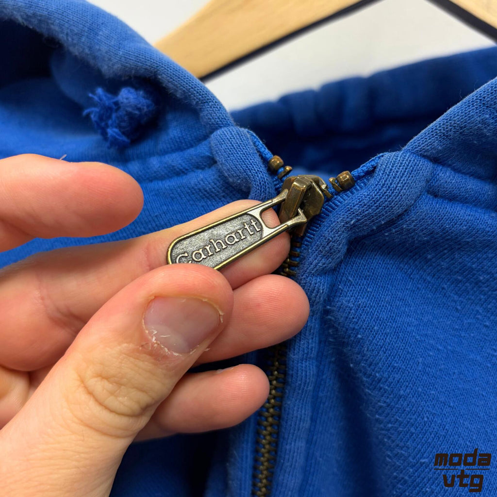 Vintage Y2K Carhartt Hoodie Blue Large Retro Unisex Full Zip
