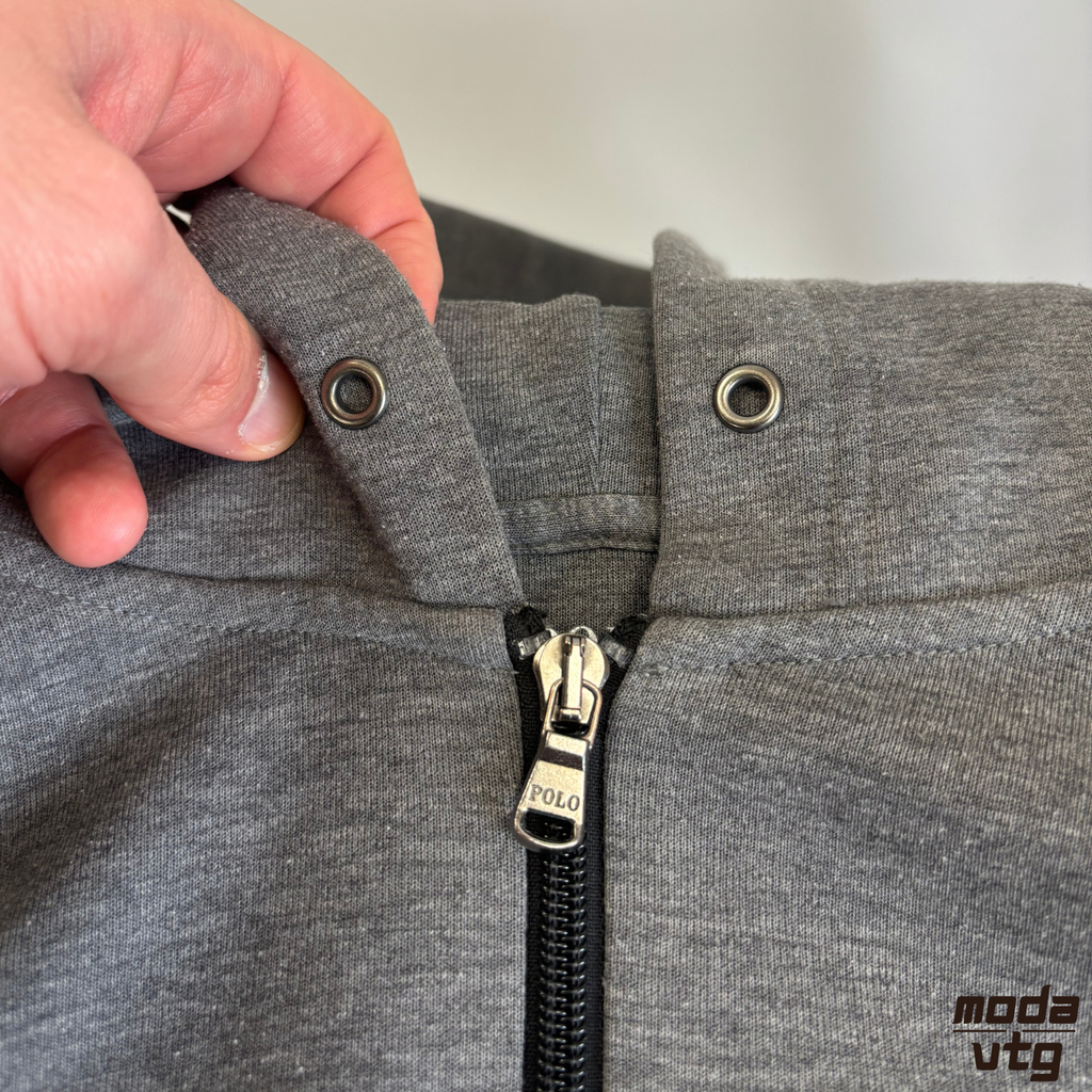 Vintage Y2K Ralph Lauren Hoodie Grey Medium Full Zip