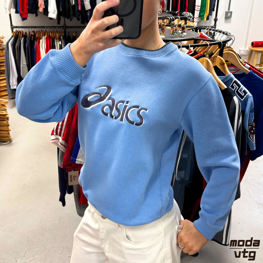 Vintage Y2K ASICS Sweatshirt Blue XS Retro Unisex