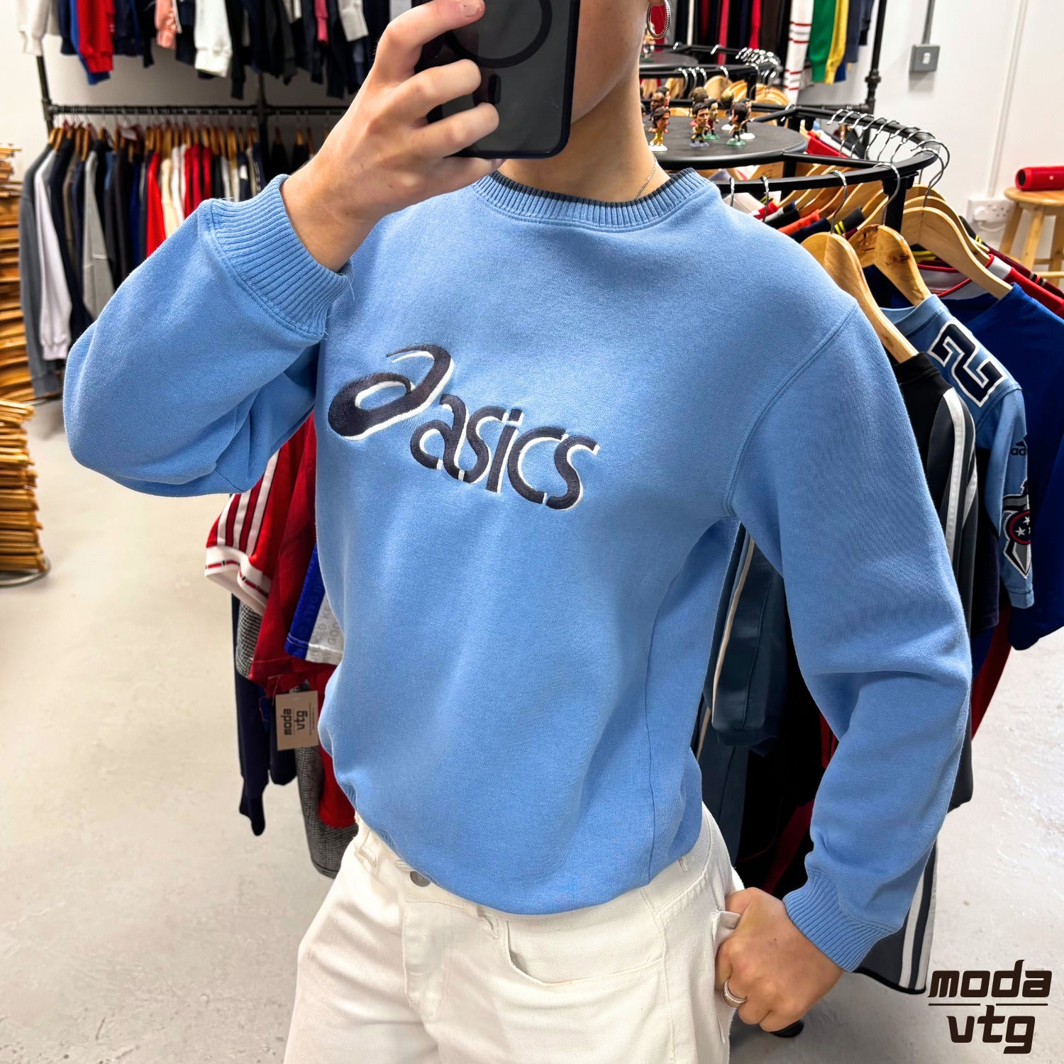 Vintage Y2K ASICS Sweatshirt Blue XS Retro Unisex