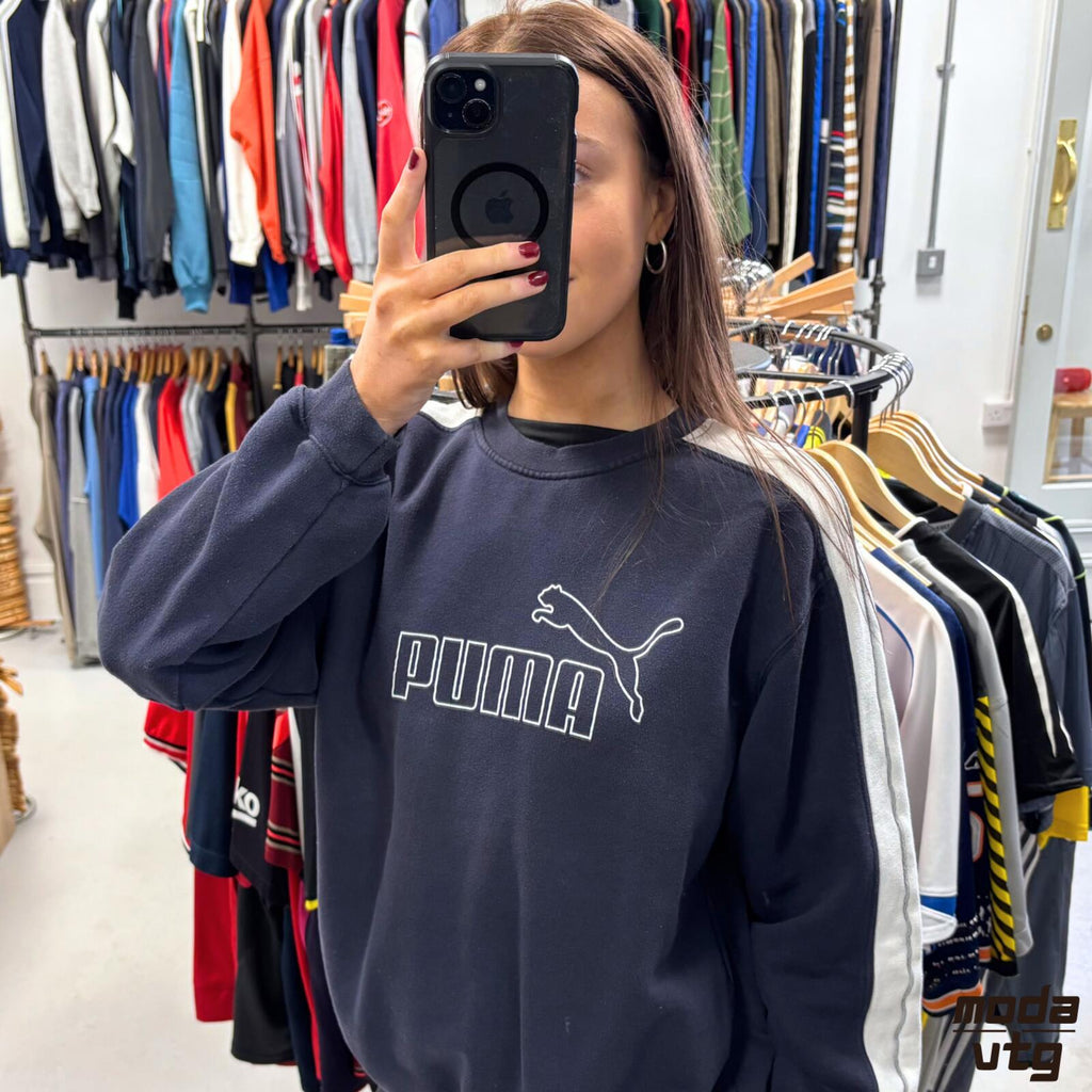 Vintage 90s Puma Sweatshirt Navy Small Retro Unisex