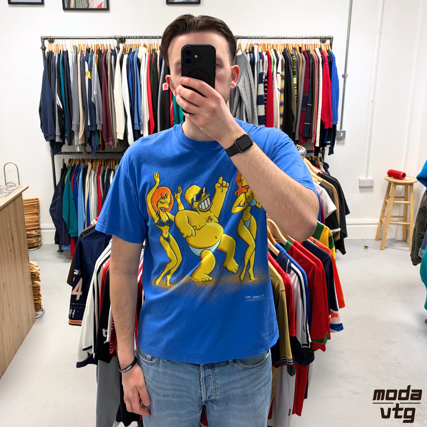 Vintage 1998 Simpsons T-Shirt Blue Medium Retro Graphic Collectors Unisex