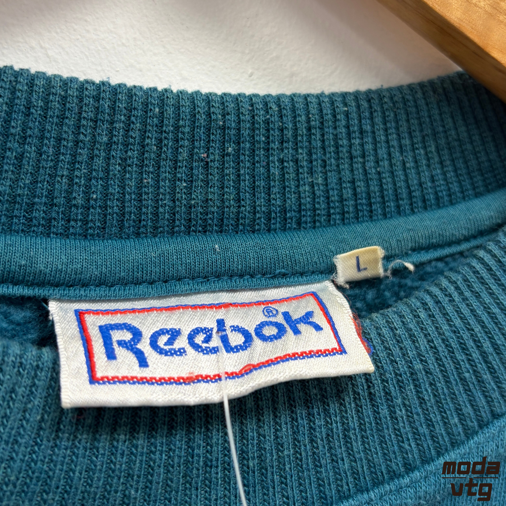 Vintage Y2K Reebok Sweatshirt Turquoise Large Retro Unisex