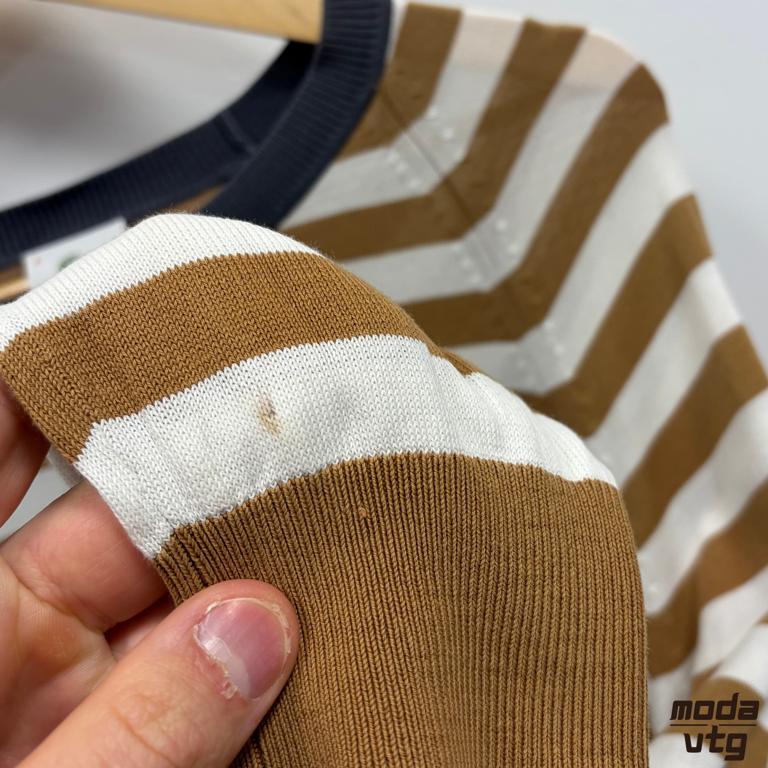 Vintage Y2K Lacoste Knitted Jumper Brown Medium Unisex Retro Striped Lightweight