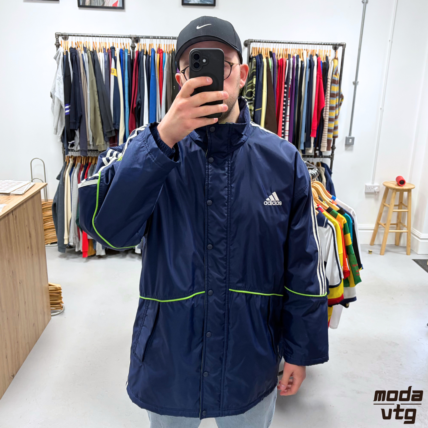 Vintage 90s Adidas Coat Navy XL Winter Retro Long