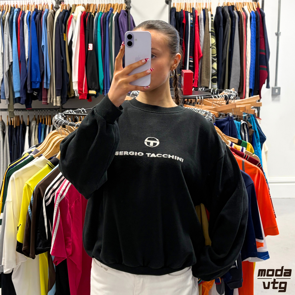 Vintage Y2K Sergio Tacchini Sweatshirt Black Medium Boxy Unisex Retro