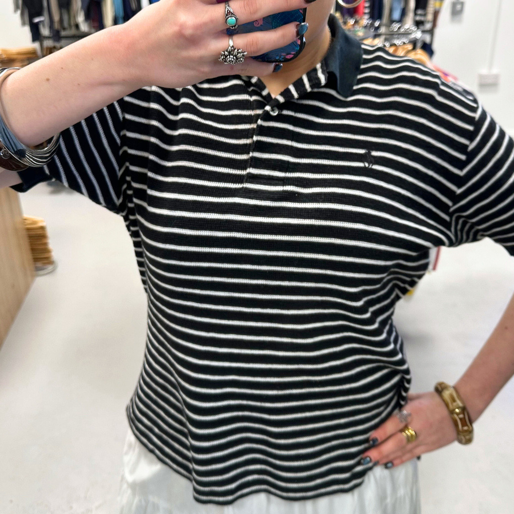 Vintage 90s Ralph Lauren Polo Black White Medium Striped Summer Unisex