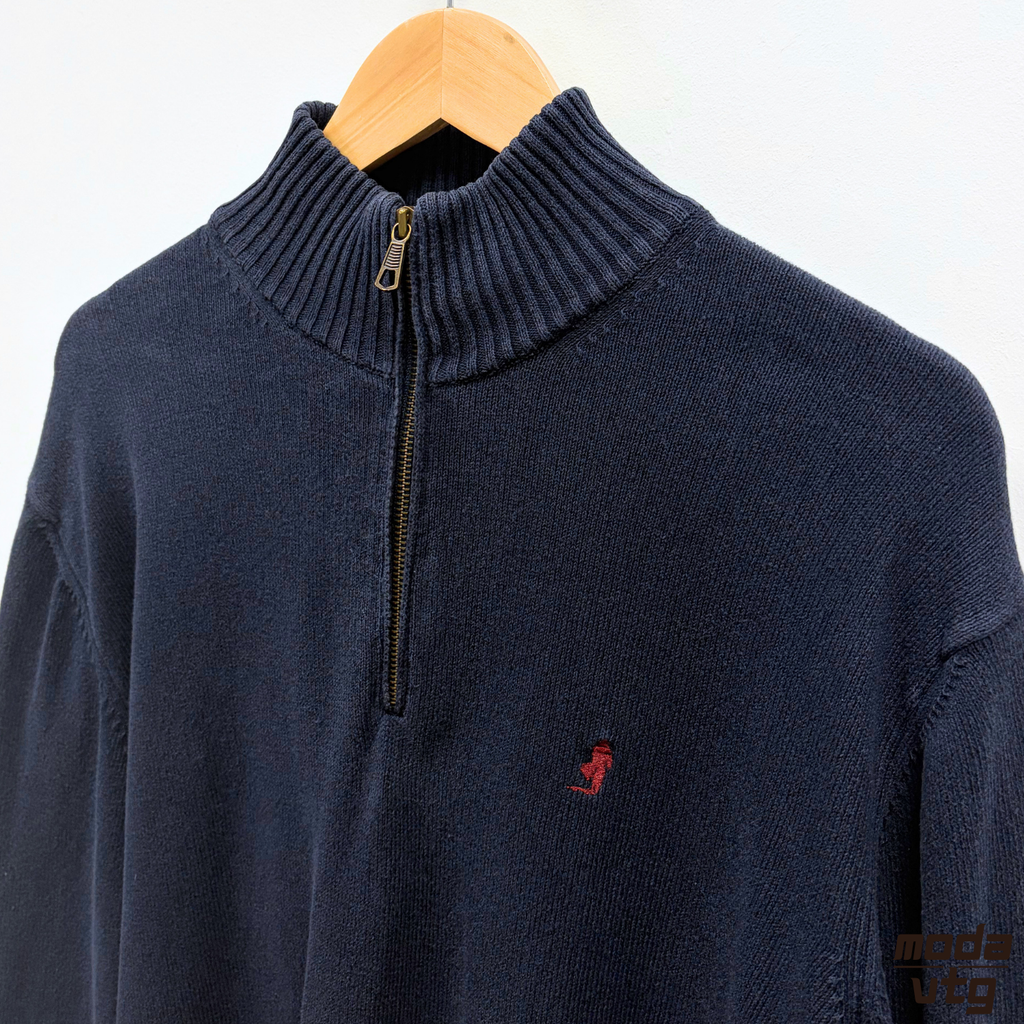 Vintage 90s Marlboro Knitted Jumper Navy Large Retro Unisex Quarter Zip