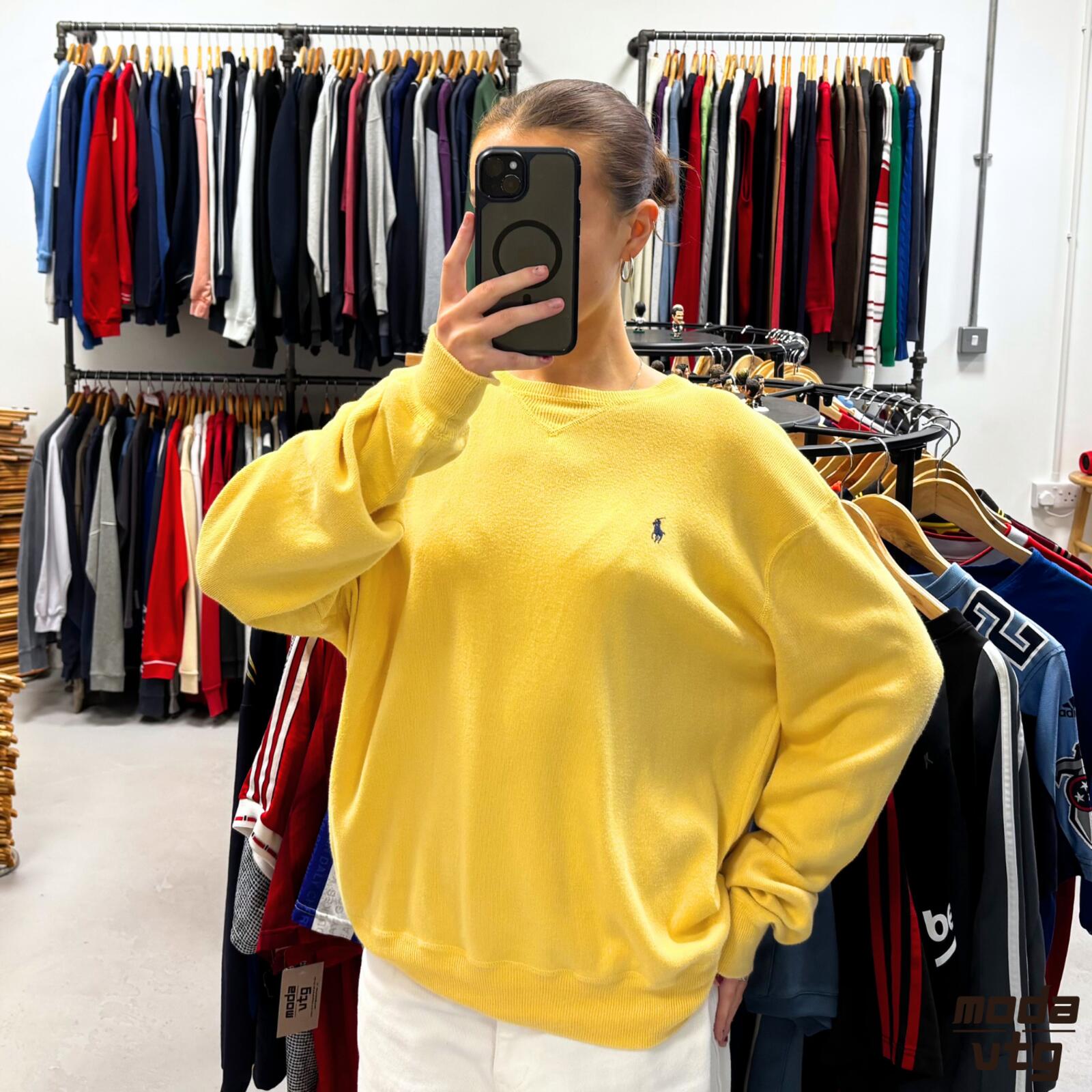 Vintage 90s Ralph Lauren Knitted Jumper Yellow Large Retro Unisex