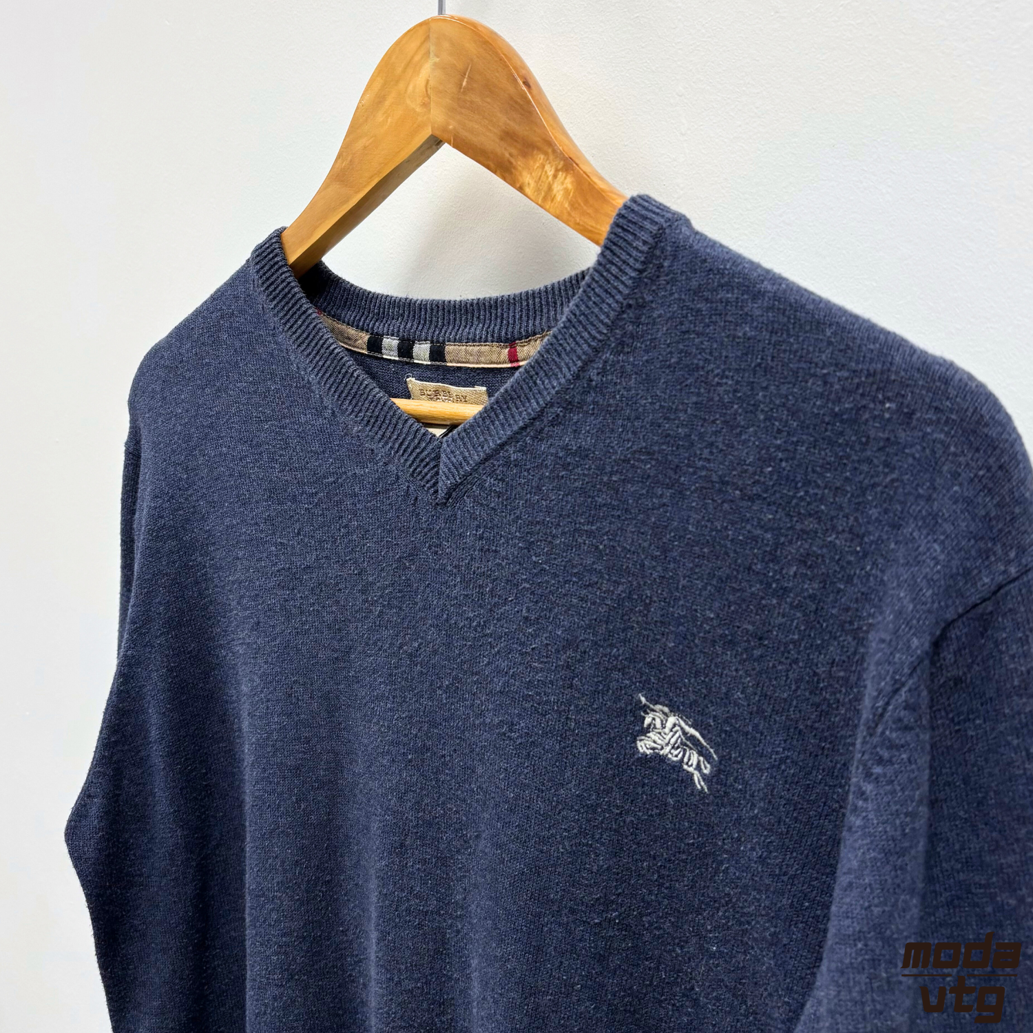 Vintage Y2K Burberry London Knitted Jumper Navy Women’s Medium