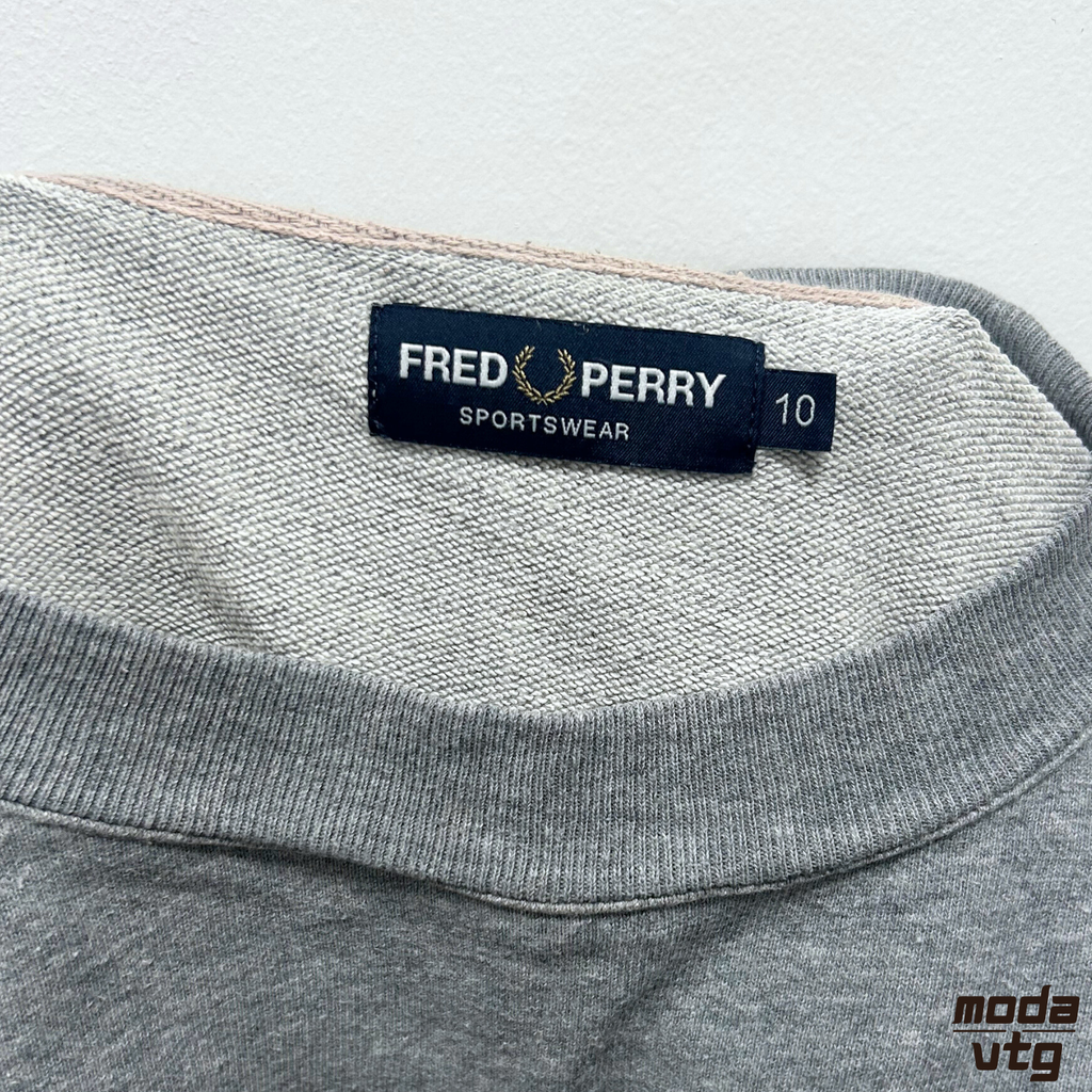 Vintage Y2K Fred Perry Sweatshirt Grey Small Unisex Retro Spellout