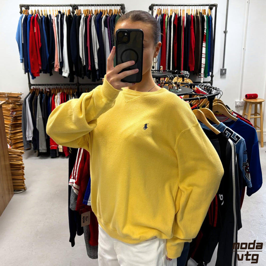 Vintage 90s Ralph Lauren Knitted Jumper Yellow Large Retro Unisex