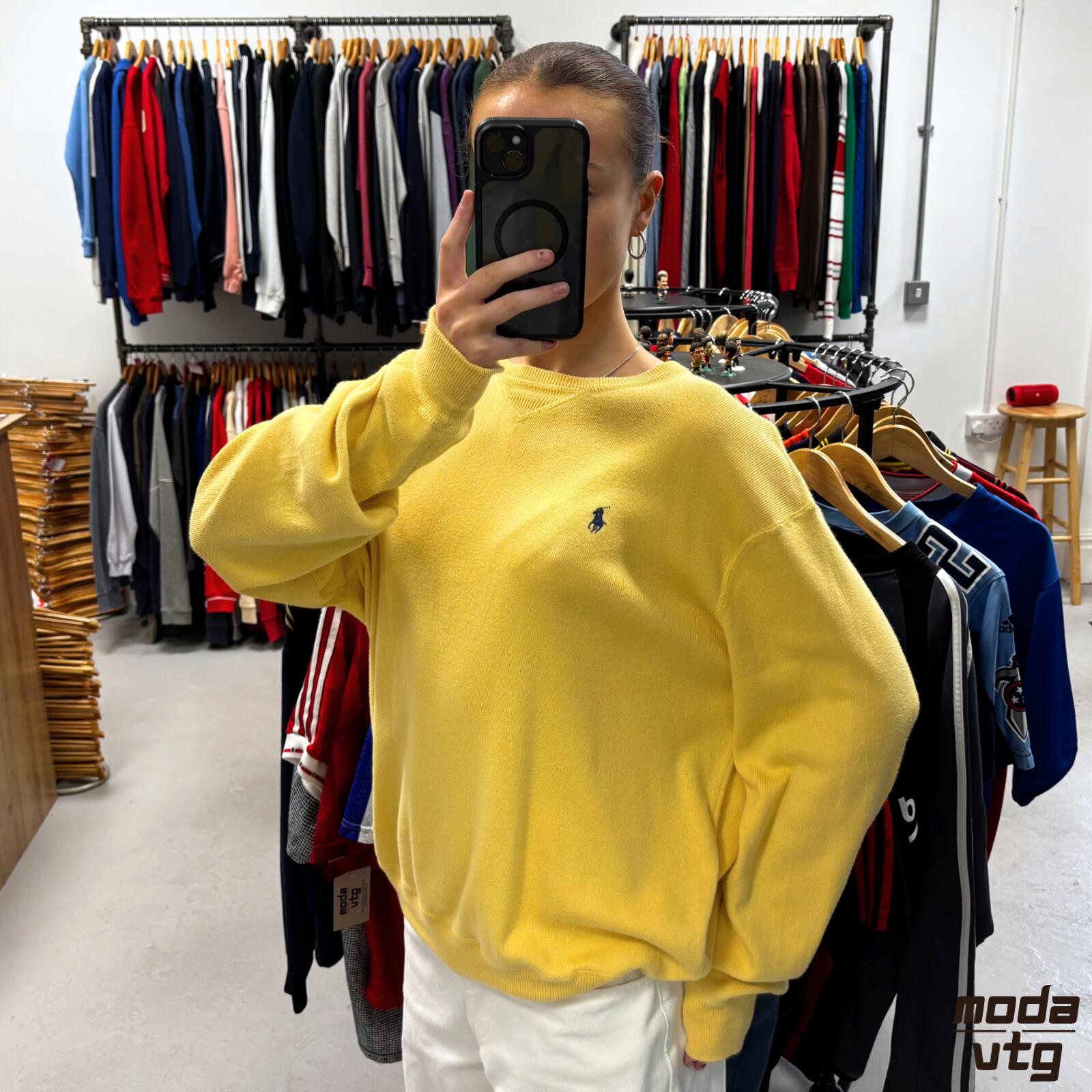 Vintage 90s Ralph Lauren Knitted Jumper Yellow Large Retro Unisex