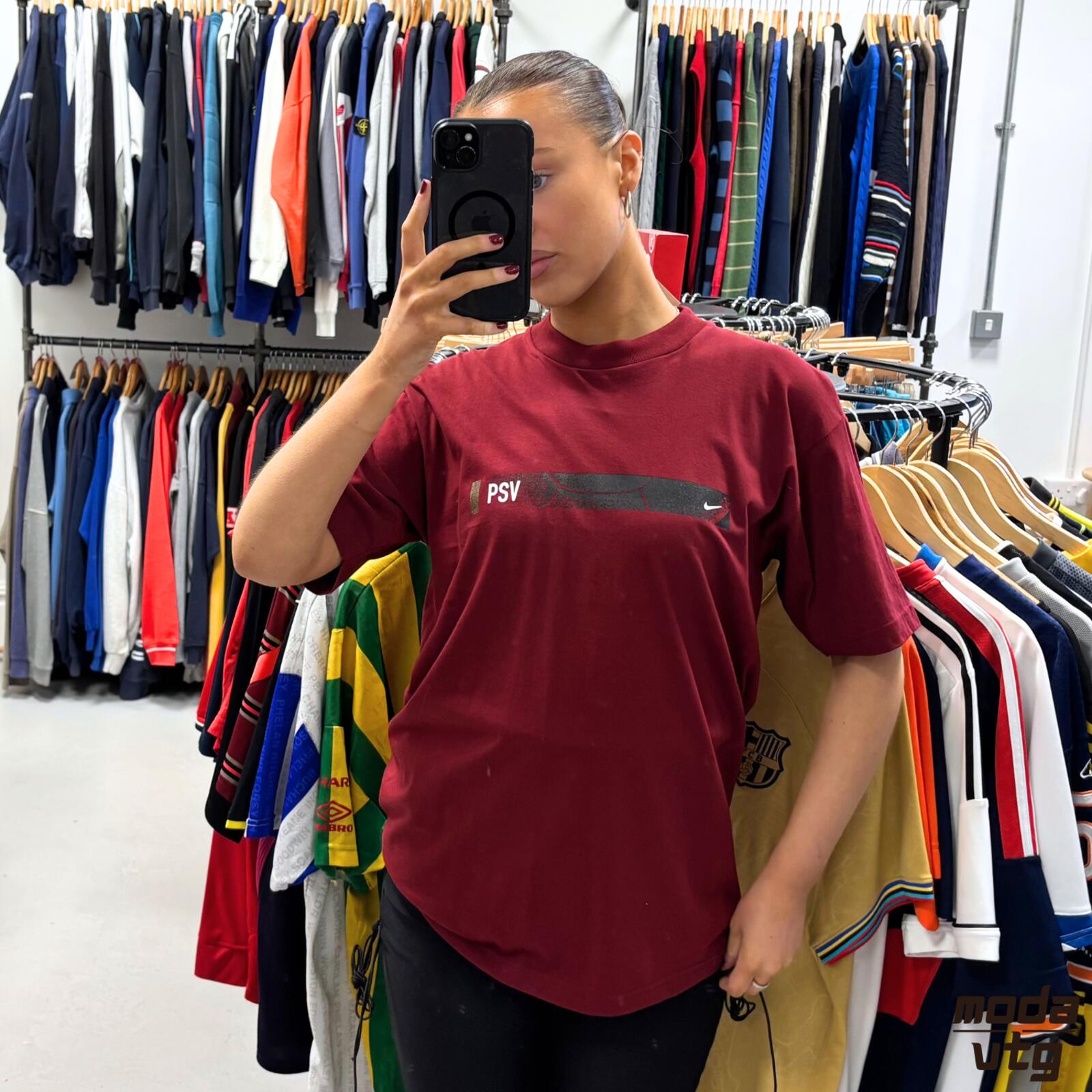 Vintage Y2K PSV Eindhoven T-Shirt Burgundy Small Deadstock Unisex Retro Nike