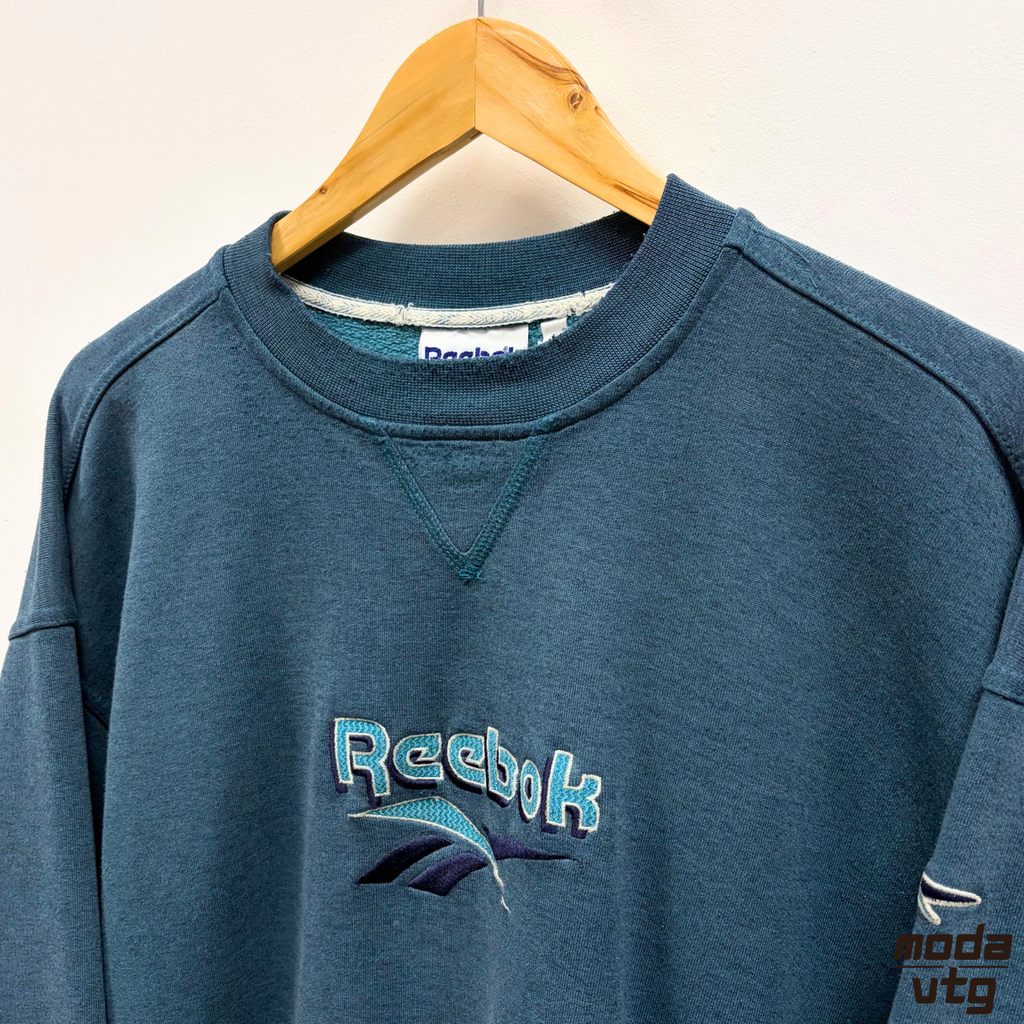 Vintage 90s Reebok Sweatshirt Turquoise Large Retro